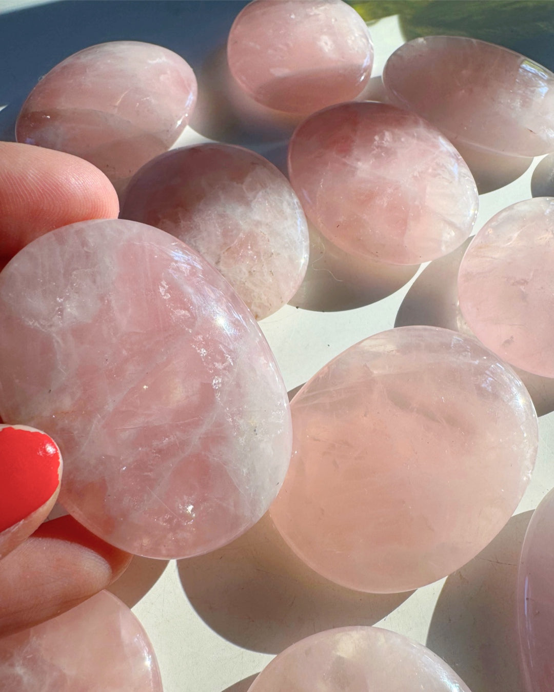 Rose Quartz Flat Palm Stones - Baltic Mermaid