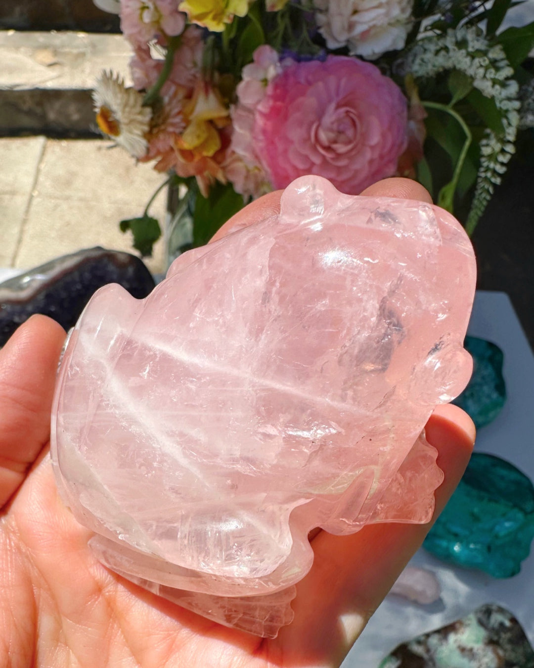 Hand Carved Rose Quartz Frog - Baltic Mermaid