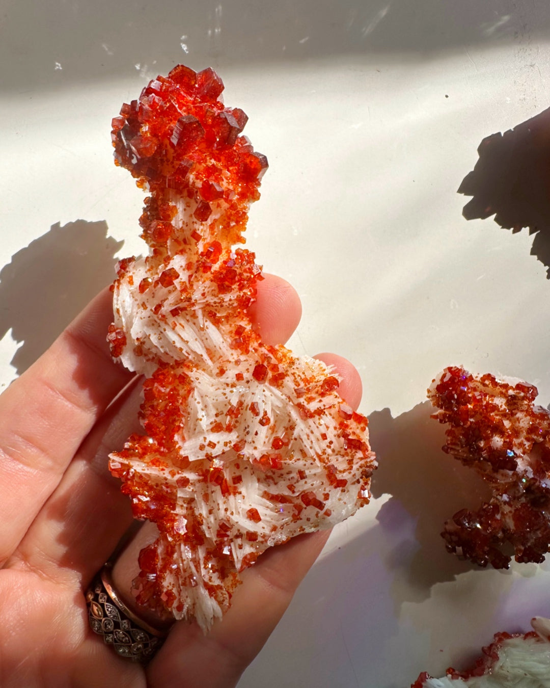 Vanadinite on Barite from Morocco