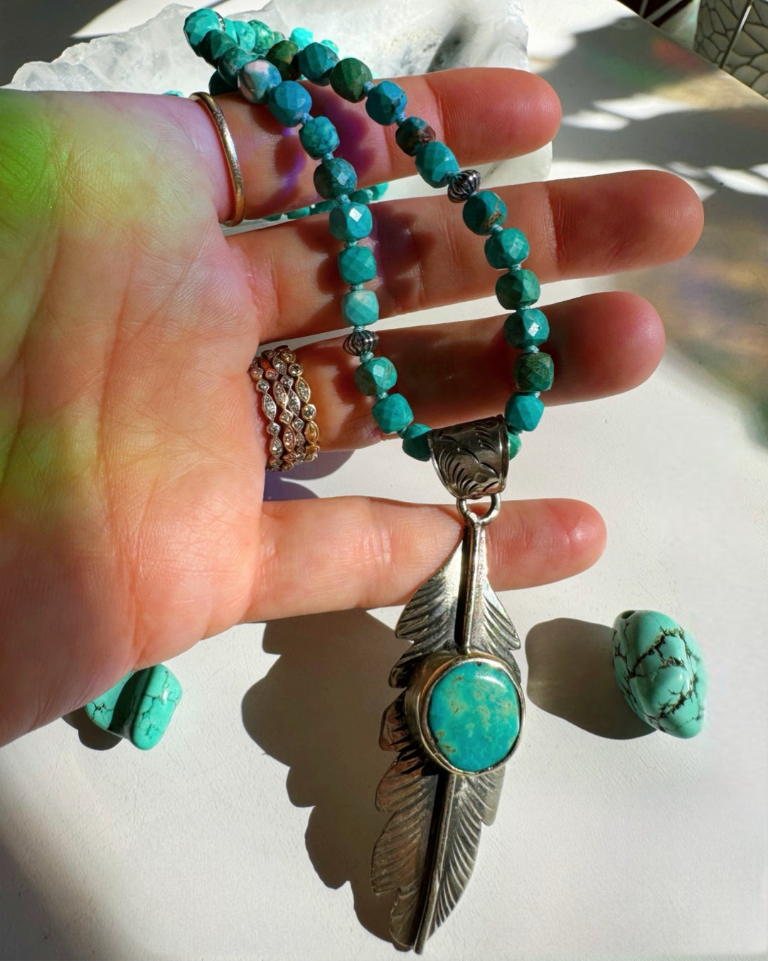 “Frida” - Turquoise & Sterling Silver w/ Pewter Feather - Baltic Mermaid