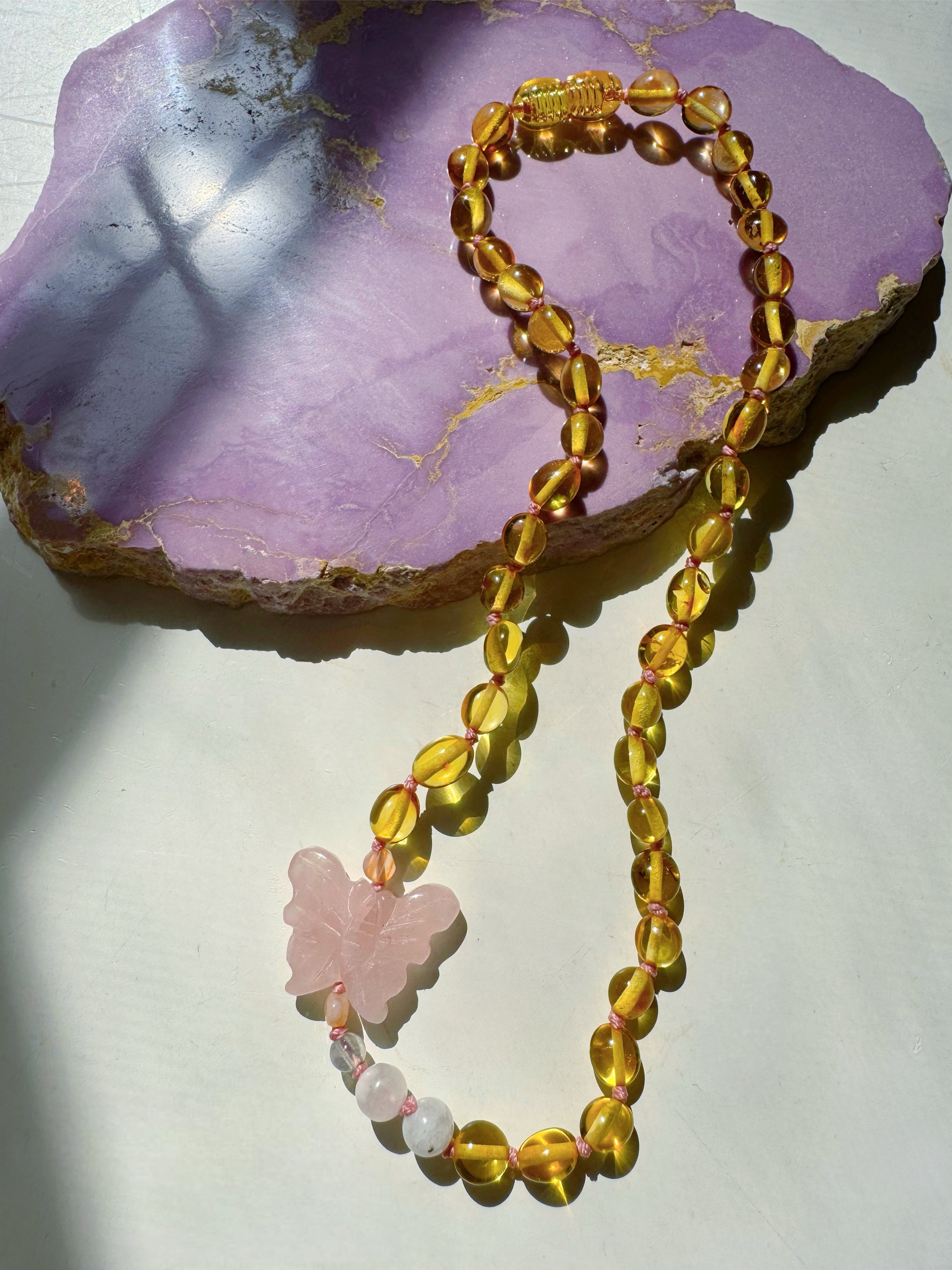 “Butterfly Sugar Baby” Baltic Amber & Gemstone Necklace - Baltic Mermaid
