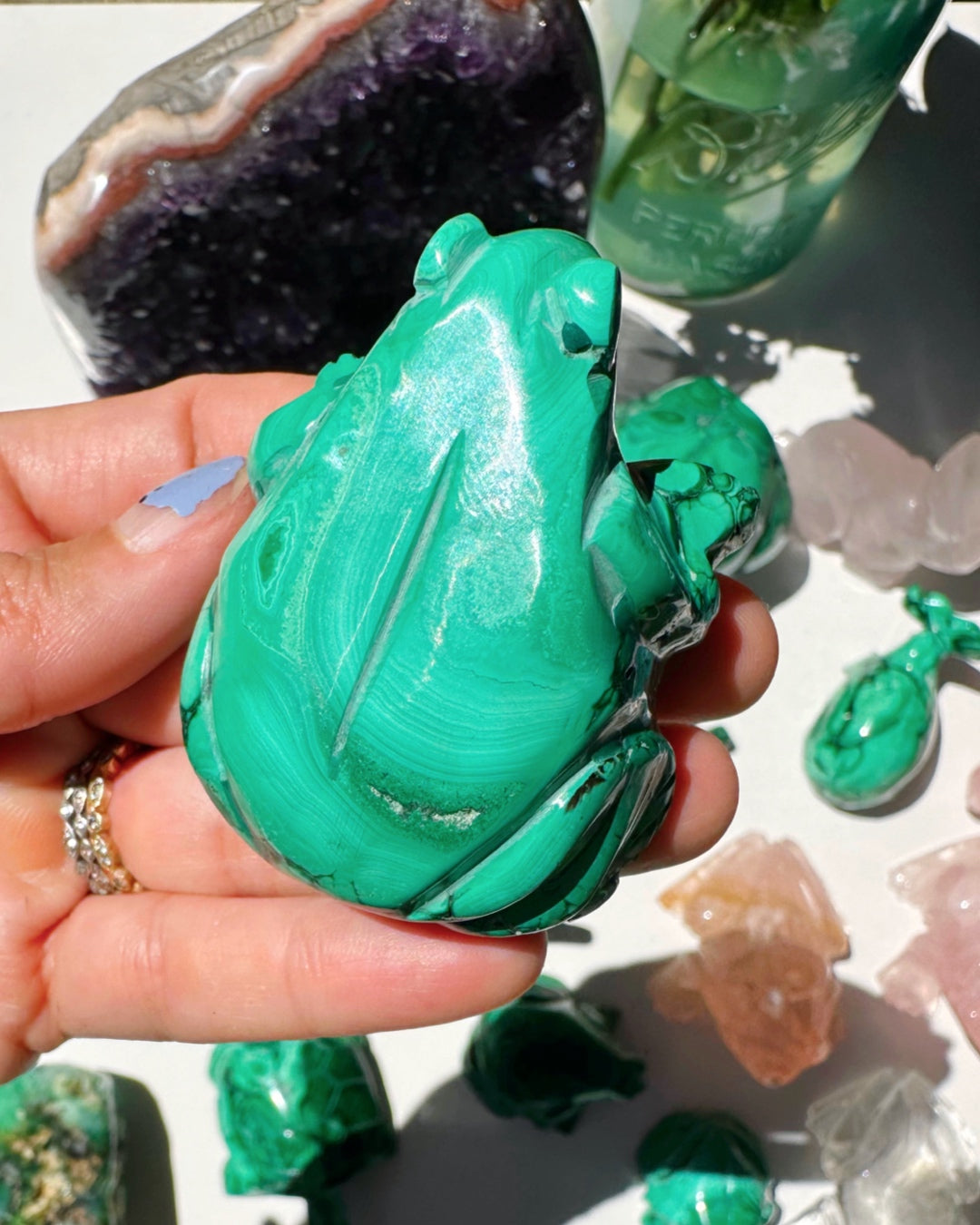 Hand Carved Malachite Frog - Baltic Mermaid