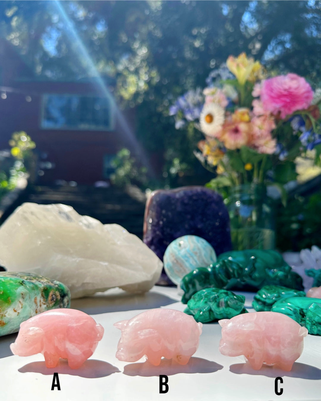 Hand Carved Rose Quartz Pigs - Baltic Mermaid