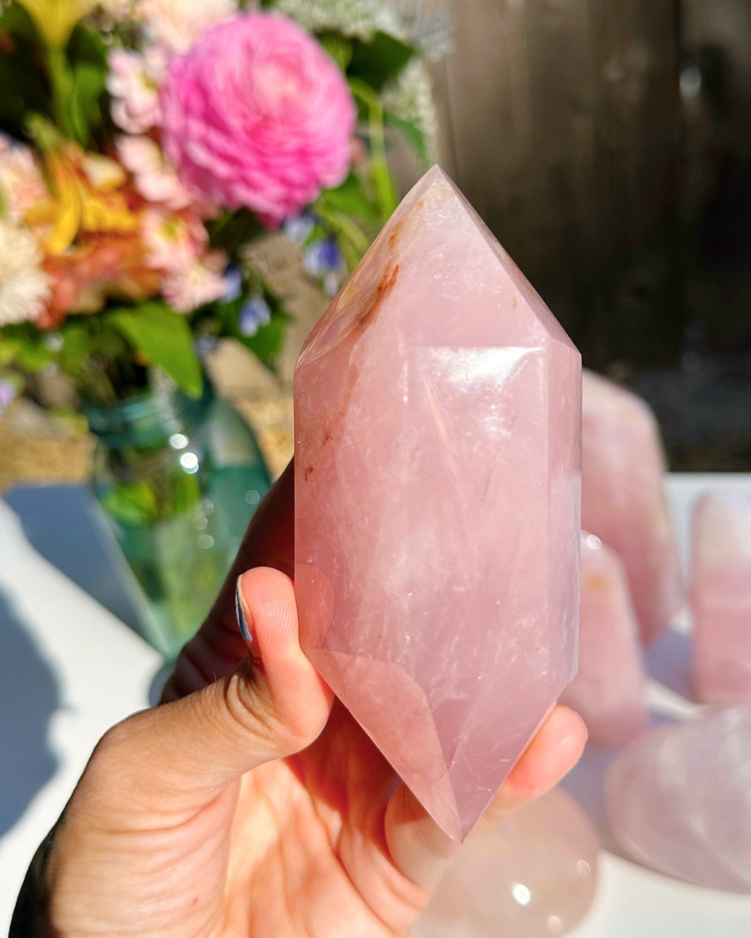 Double Terminated Rose Quartz Point w/ Iron Inclusions