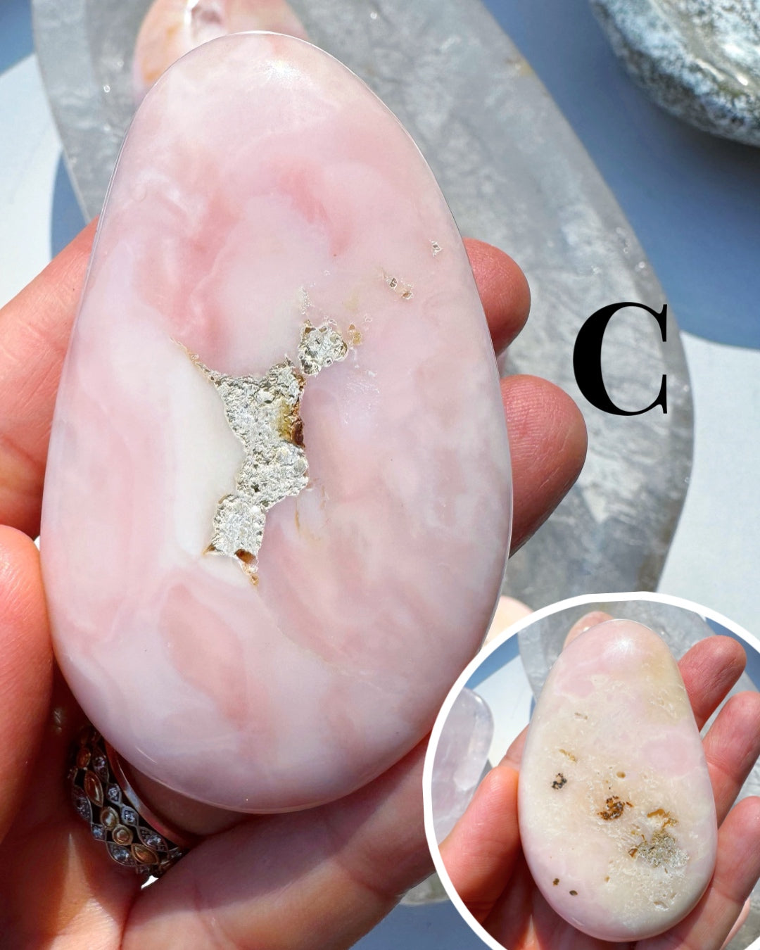 Pink Opal Palm Stones - Baltic Mermaid