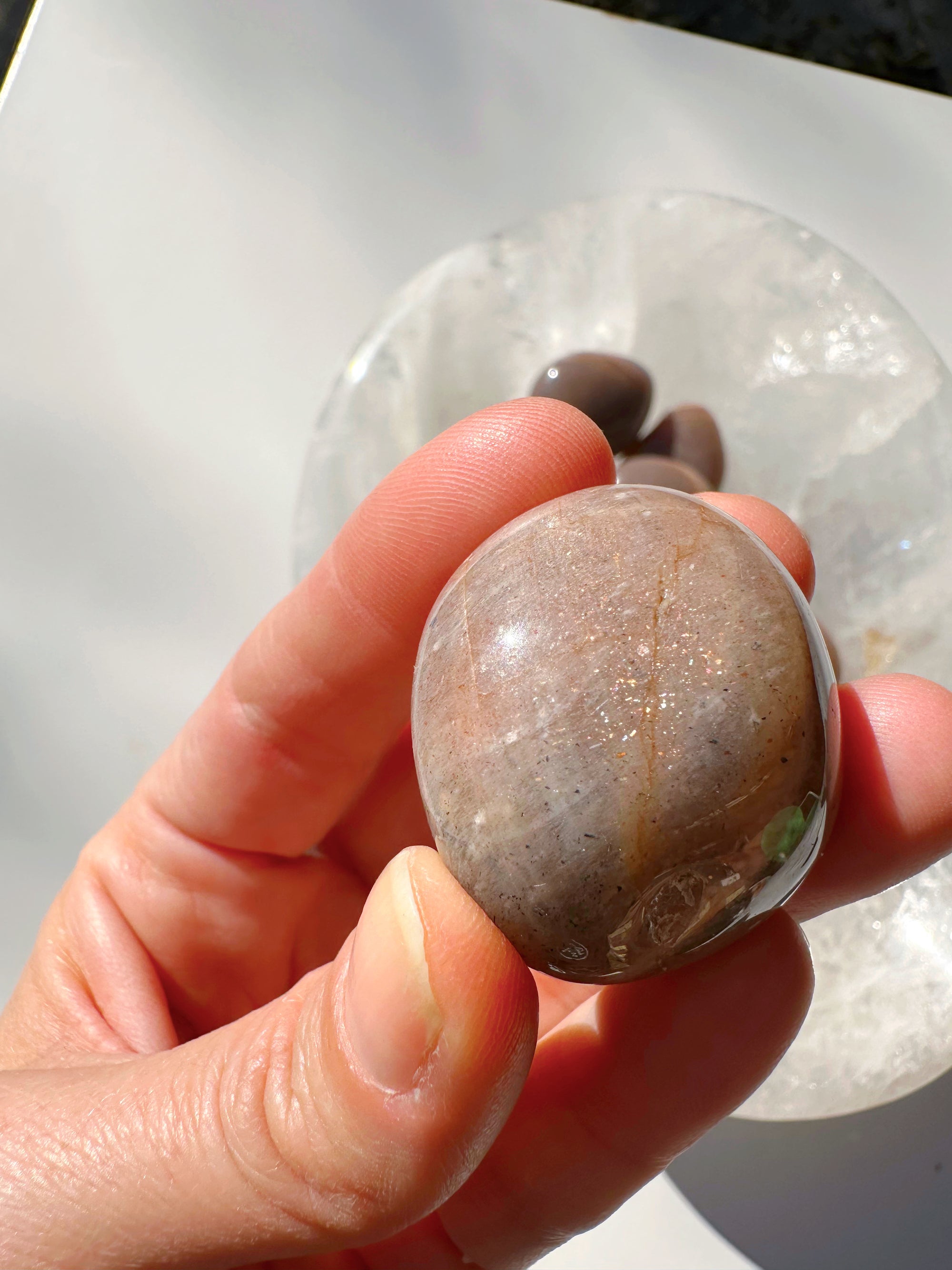 Sunstone &amp; Peach Moonstone Palm Stone - E