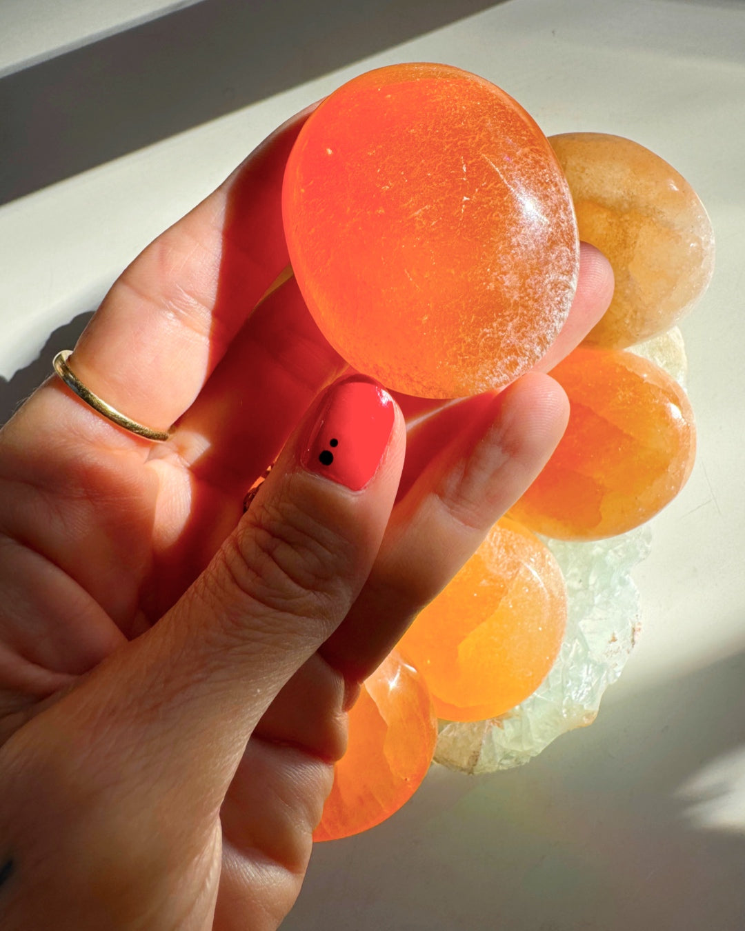 Peach Selenite Palm Stones