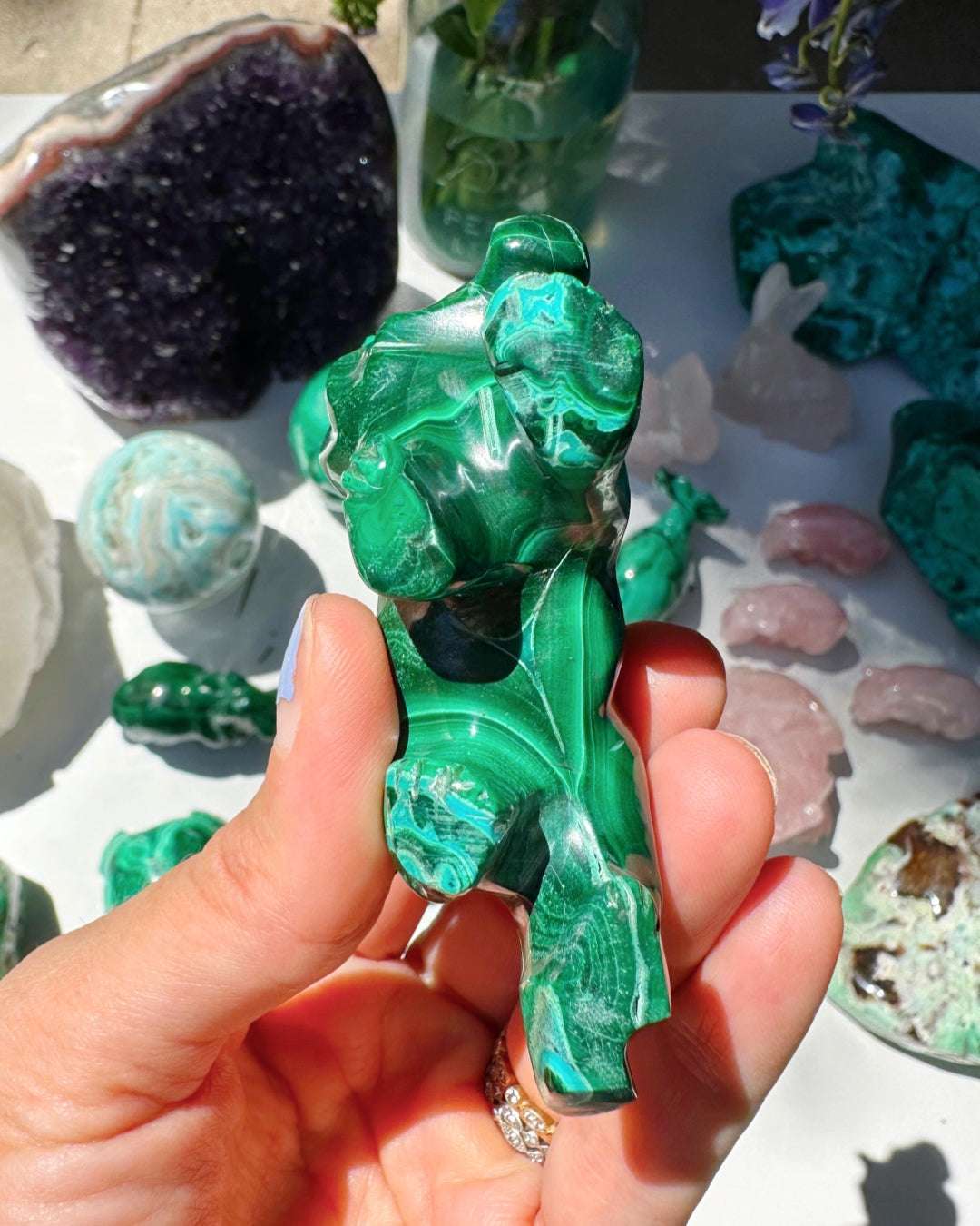 Hand Carved Malachite Lion - Baltic Mermaid