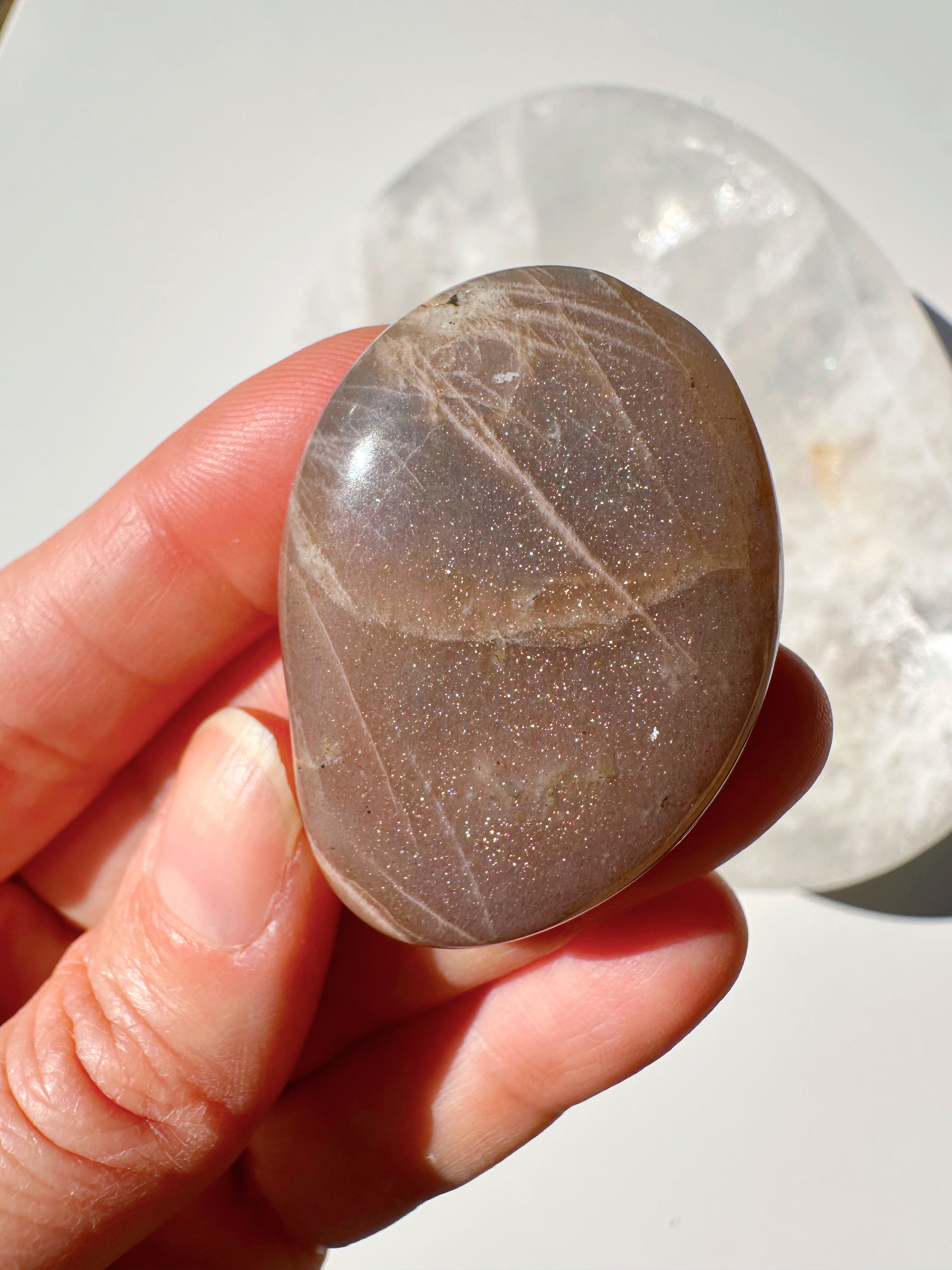 Sunstone & Peach Moonstone Palm Stone - O - Baltic Mermaid