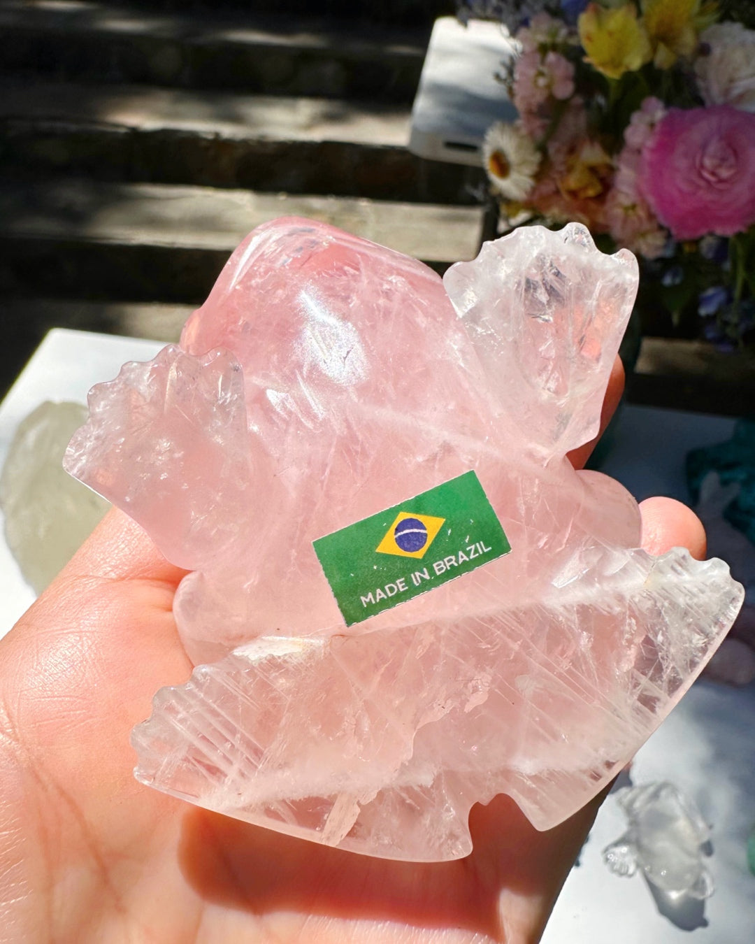 Hand Carved Rose Quartz Frog - Baltic Mermaid