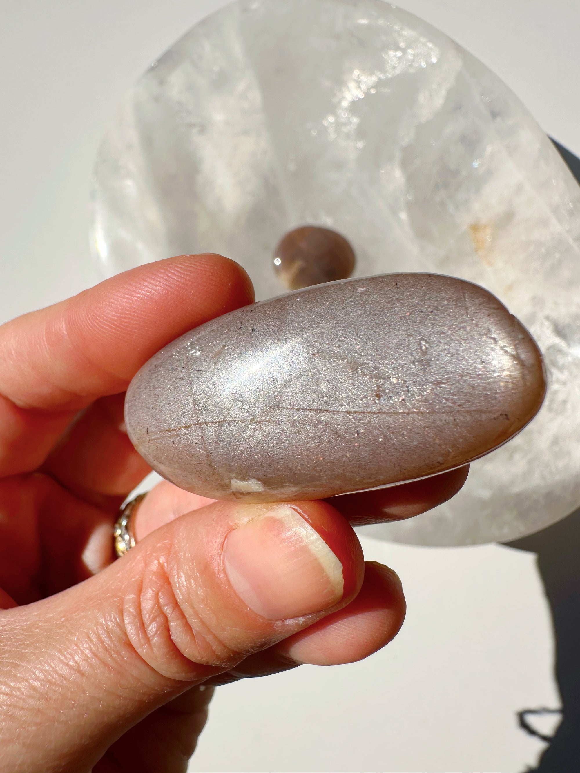 Sunstone &amp; Peach Moonstone Palm Stone - P