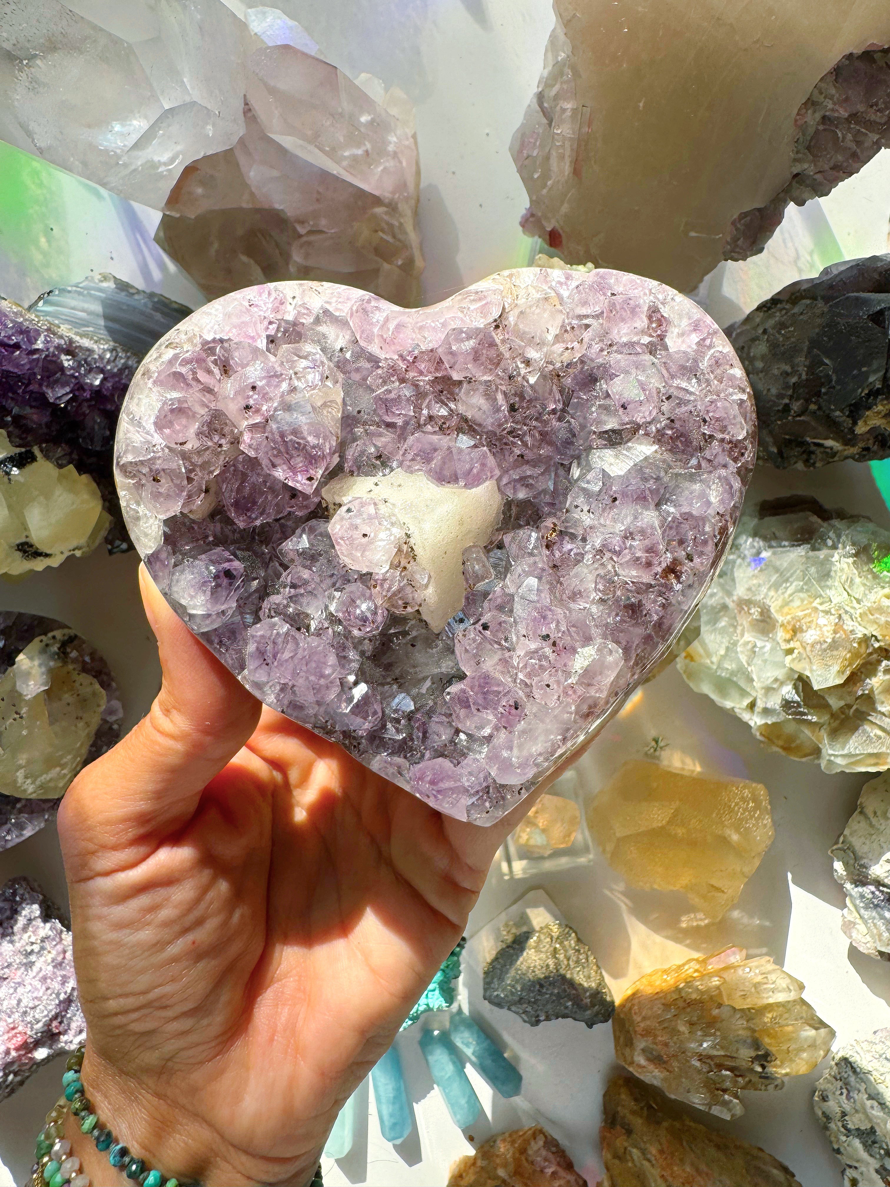 Amethyst Heart w/ Druzy Calcite Cube - Baltic Mermaid