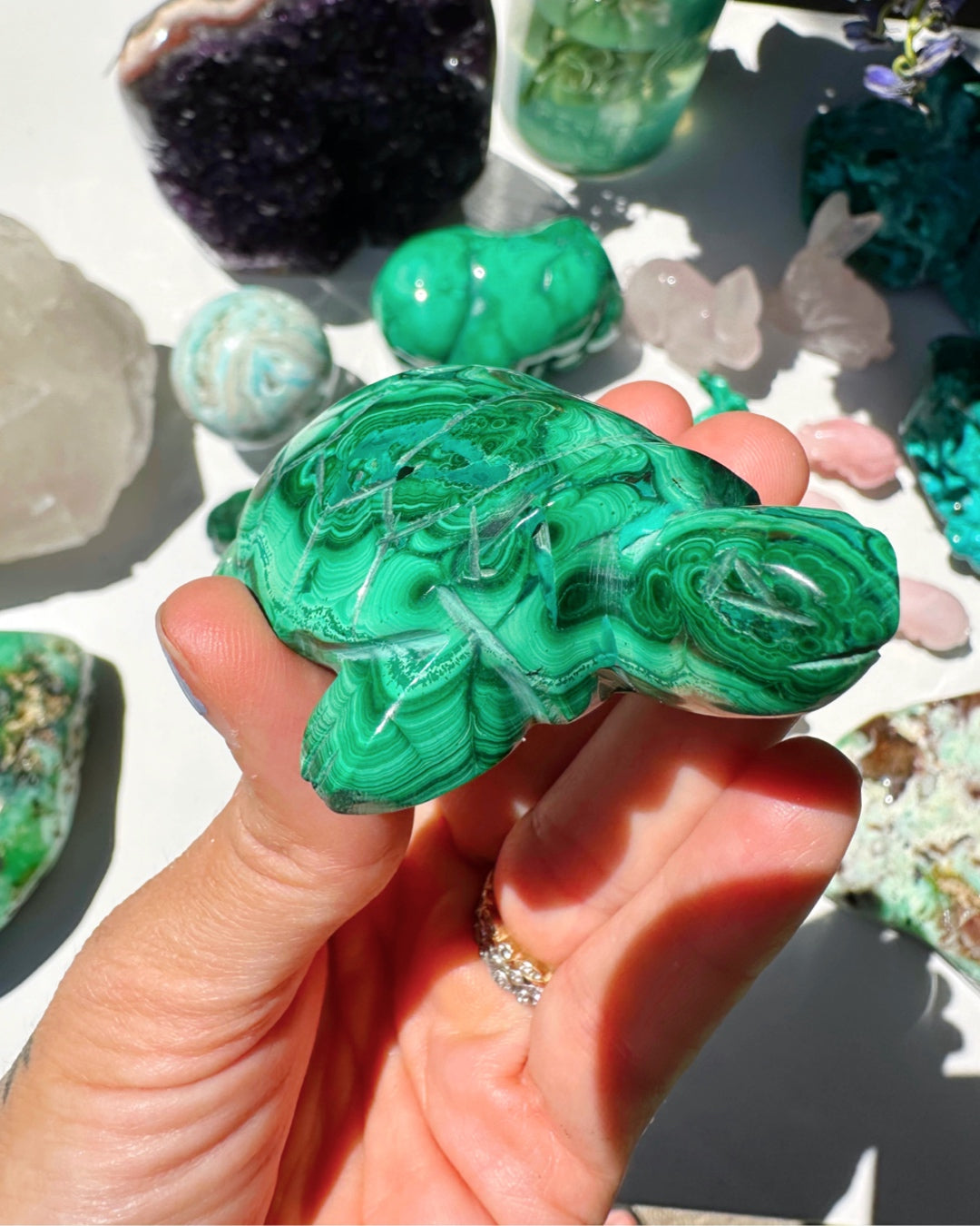 Hand Carved Malachite Turtle - Baltic Mermaid