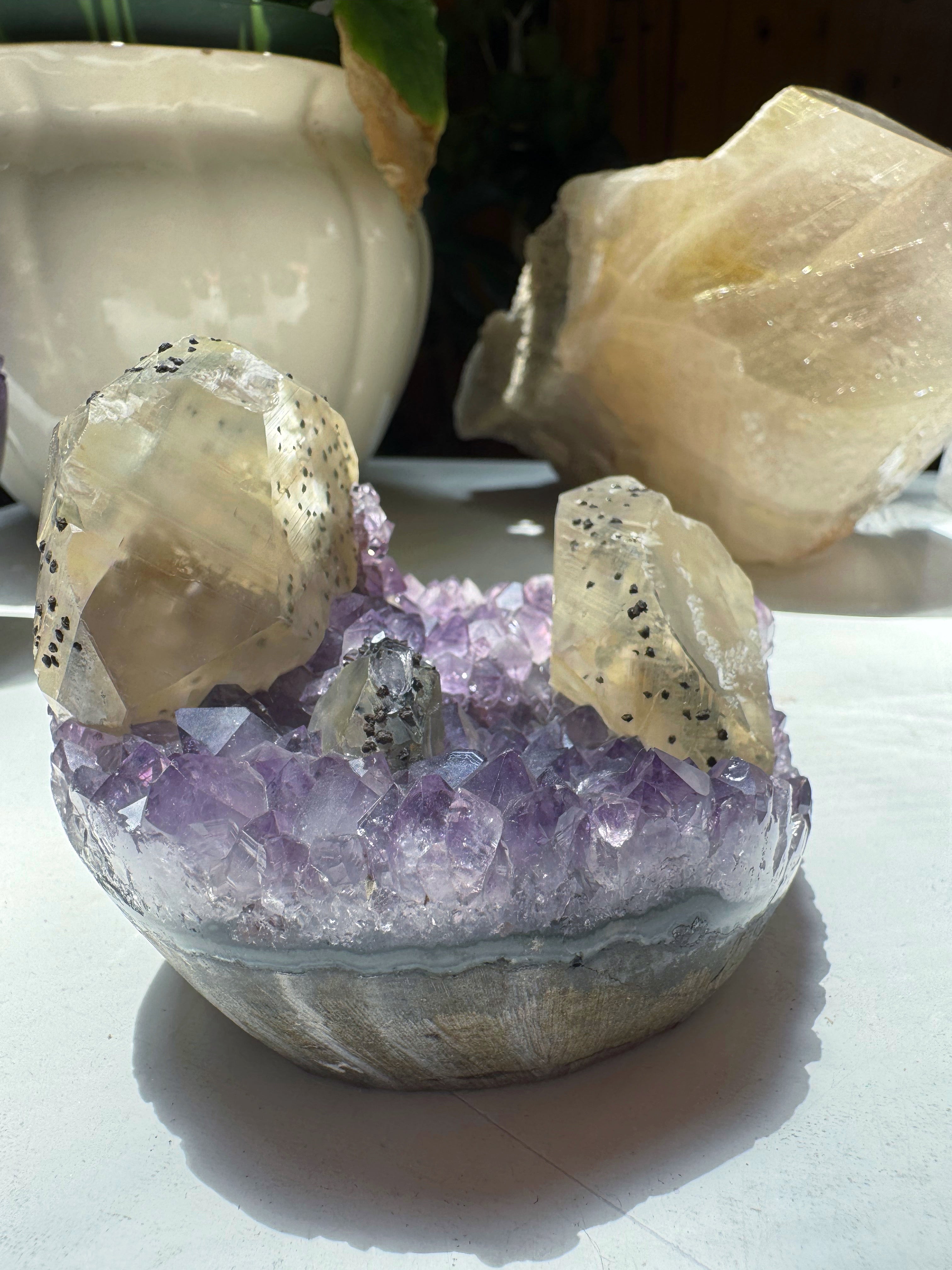 Amethyst Cluster w/ Calcite & Goethite from Uruguay Baltic Mermaid