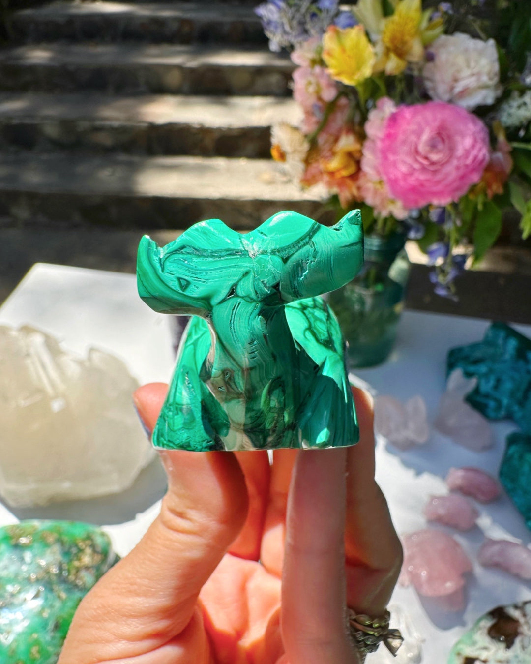 Hand Carved Malachite Whale