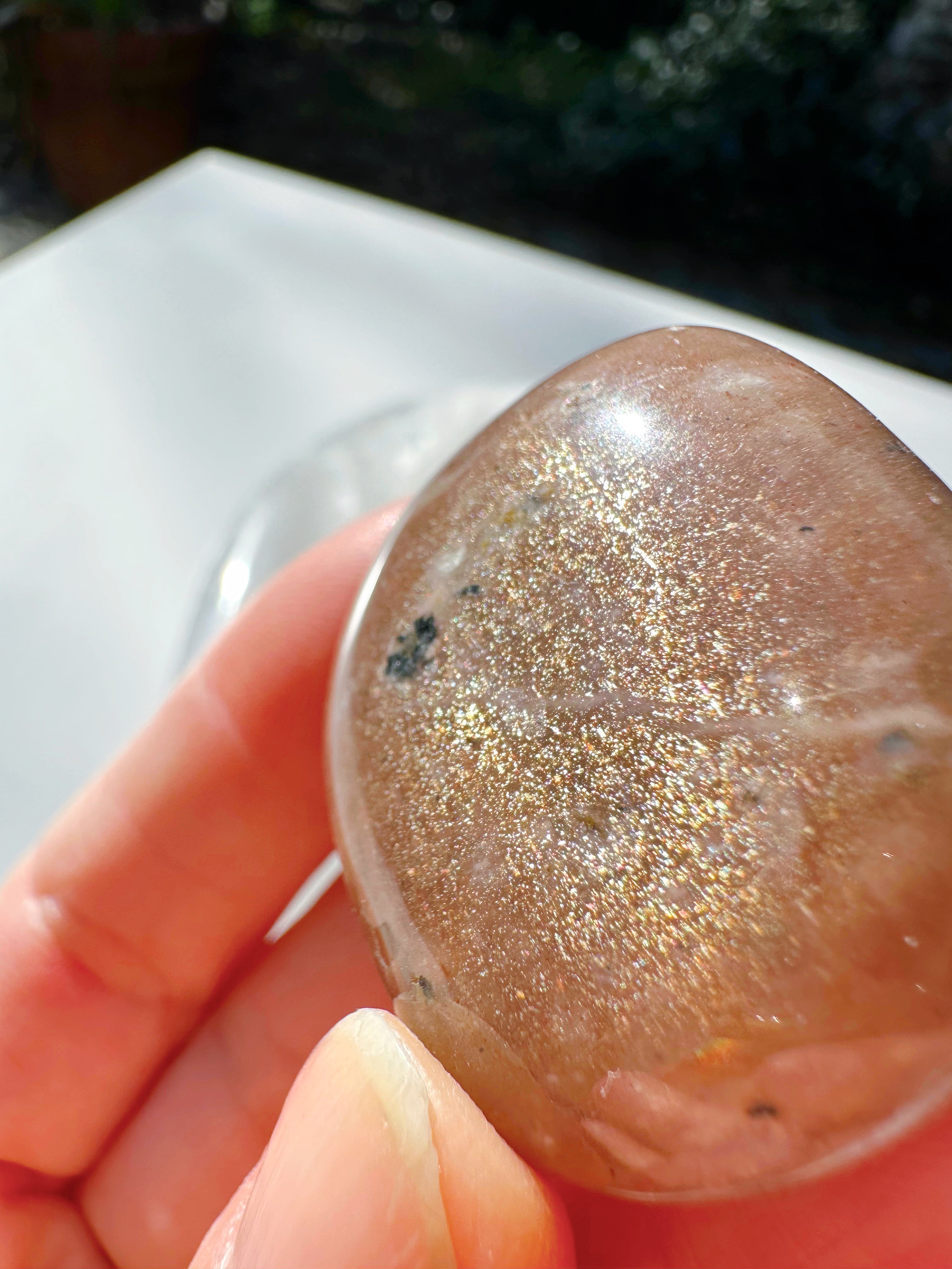 Sunstone & Peach Moonstone Palm Stone - G - Baltic Mermaid