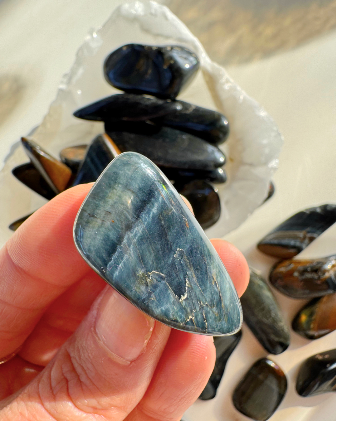 Blue Tiger Eye Tumbled Stones - Baltic Mermaid