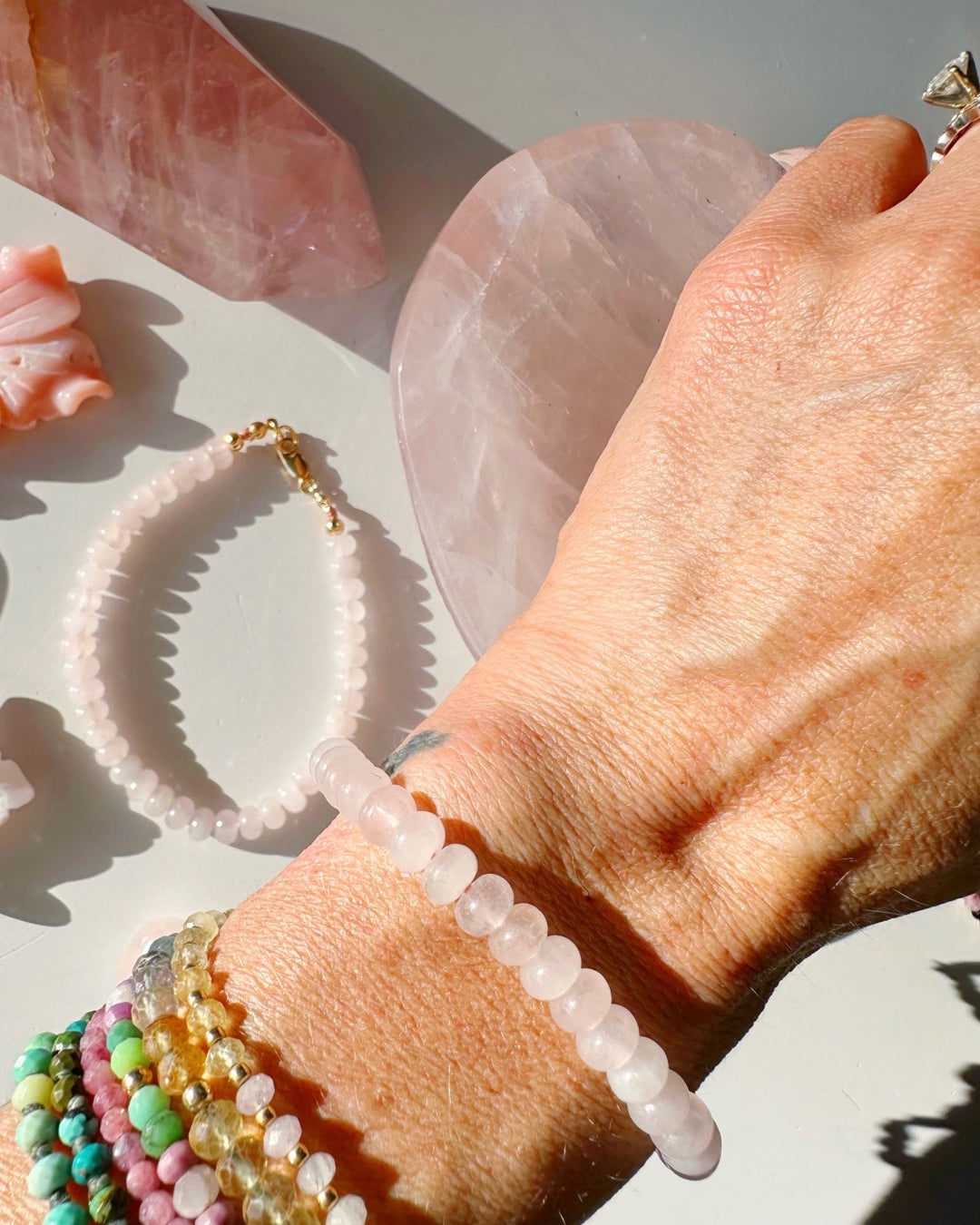 Rose Quartz Gemstone Candy Bracelet - RTS - Baltic Mermaid