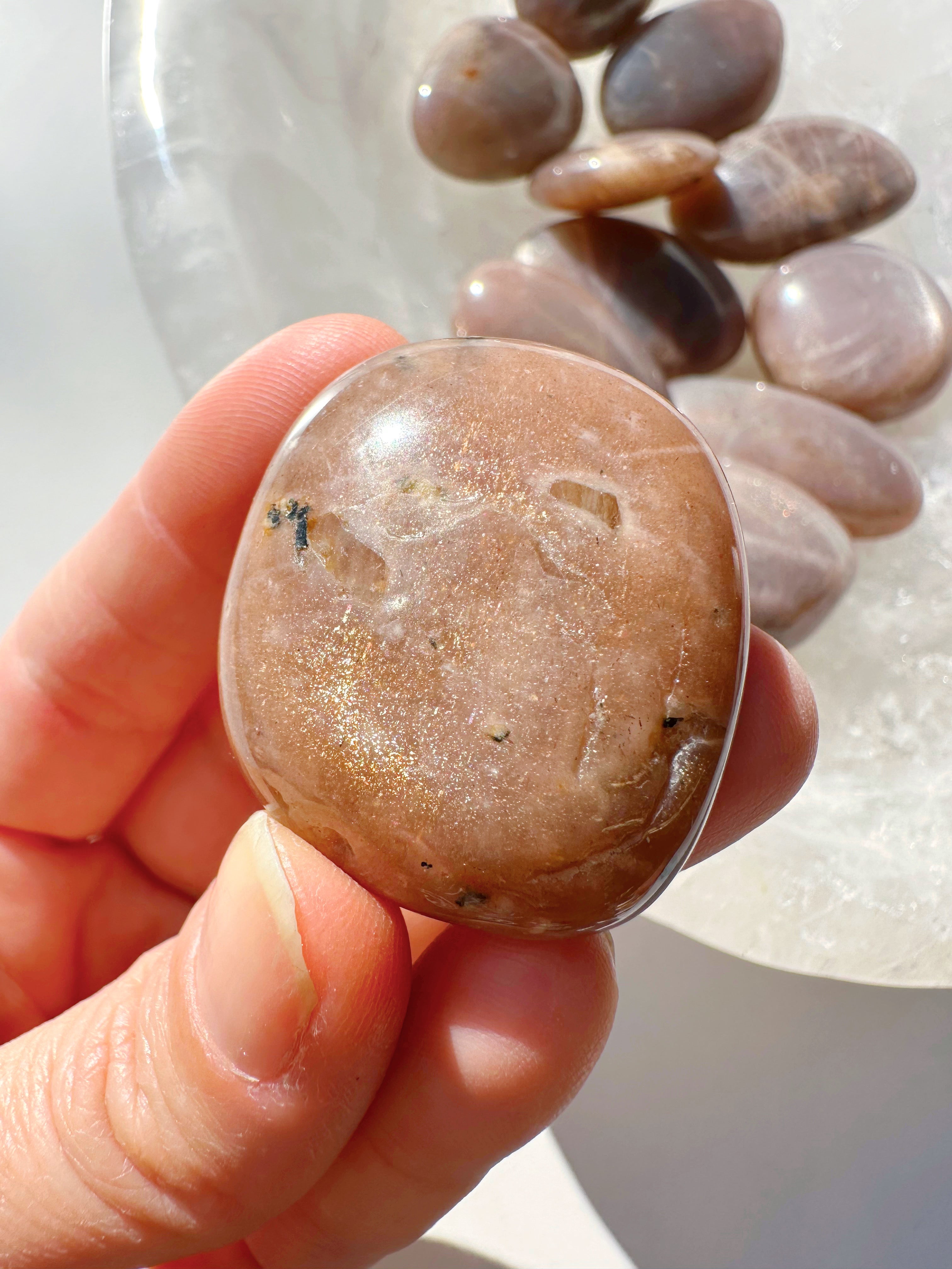 Sunstone & Peach Moonstone Palm Stone - G - Baltic Mermaid