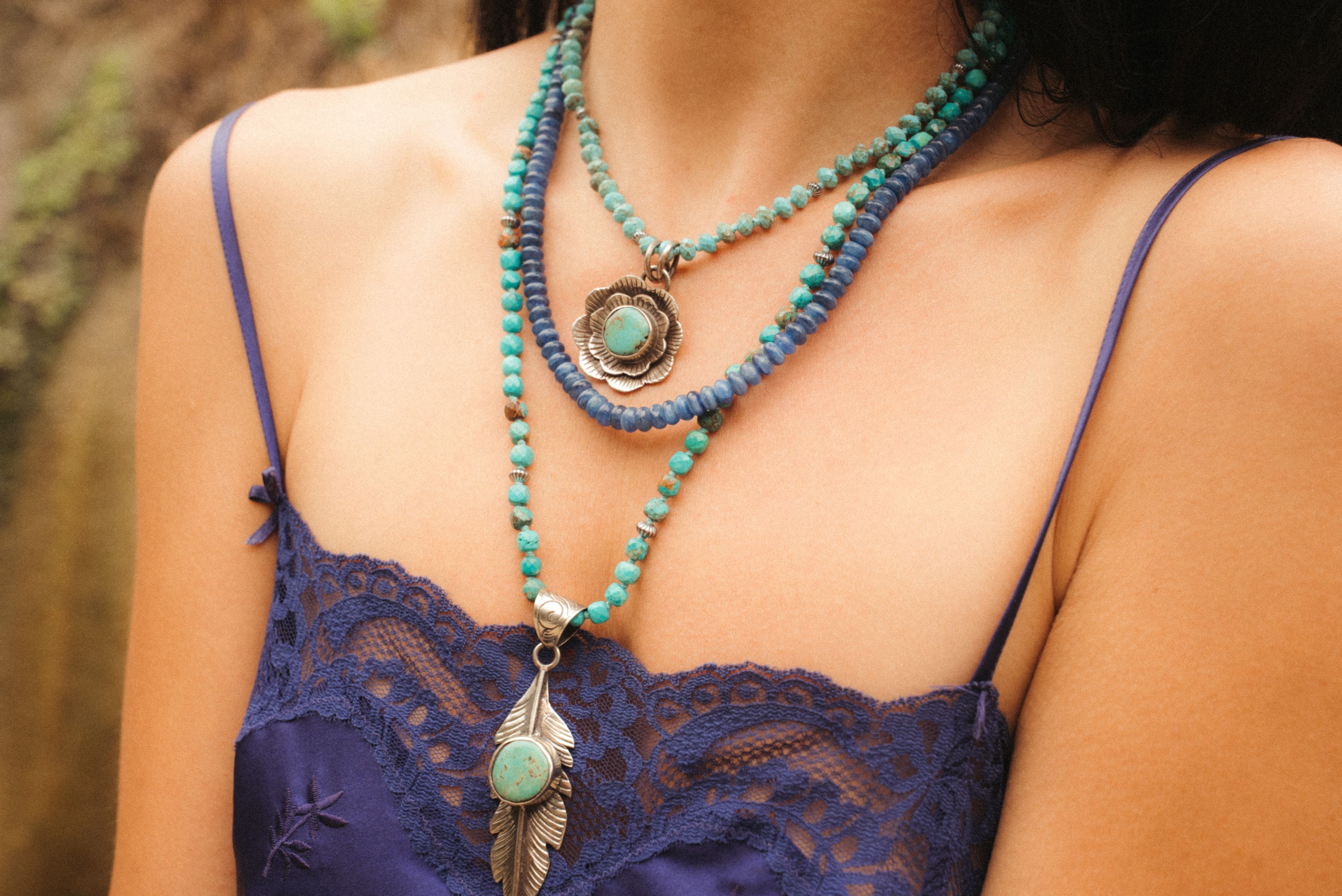 “Chelsea” - Turquoise & Sterling Silver Necklace w/ Flower  Pendant Baltic Mermaid