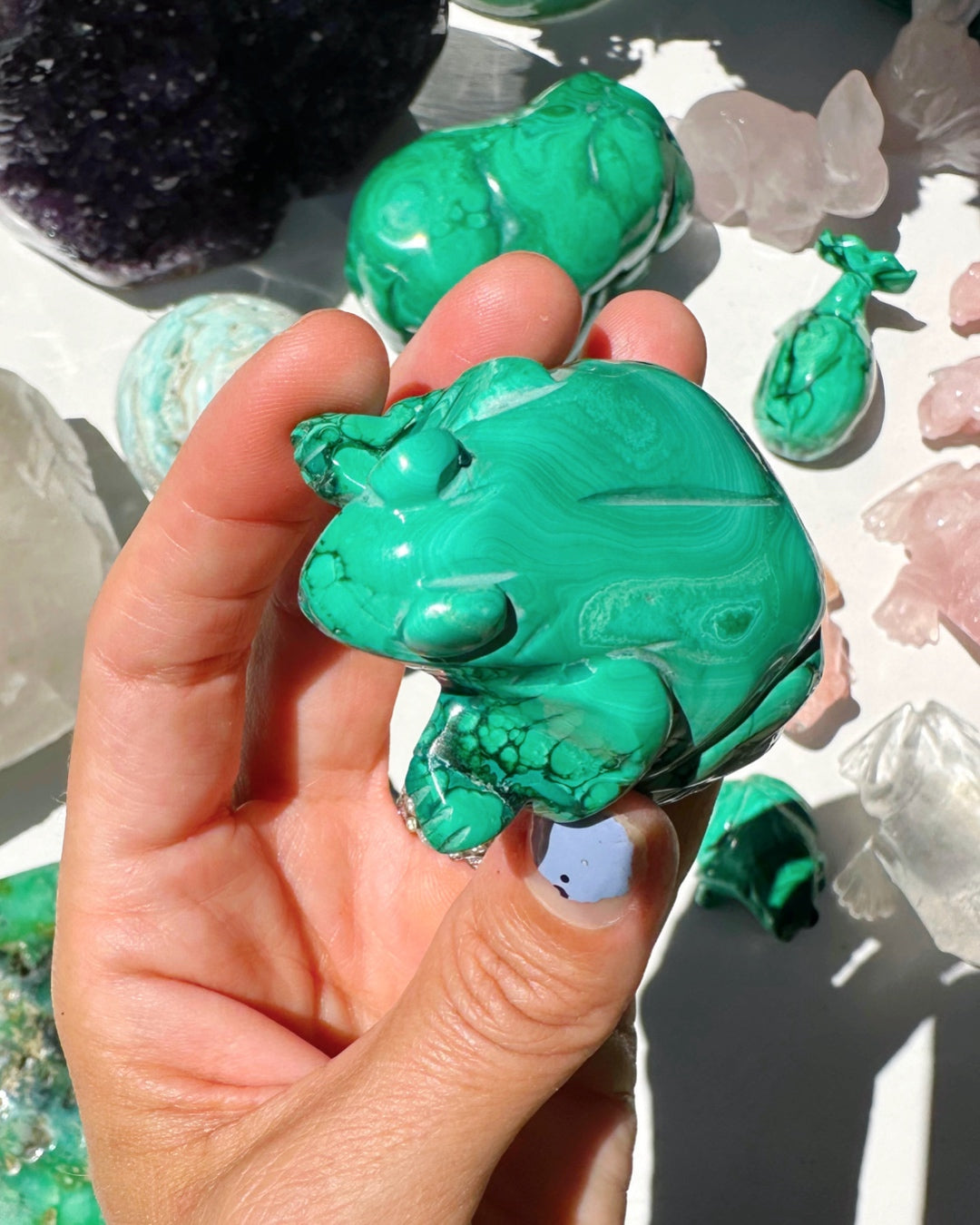 Hand Carved Malachite Frog - Baltic Mermaid