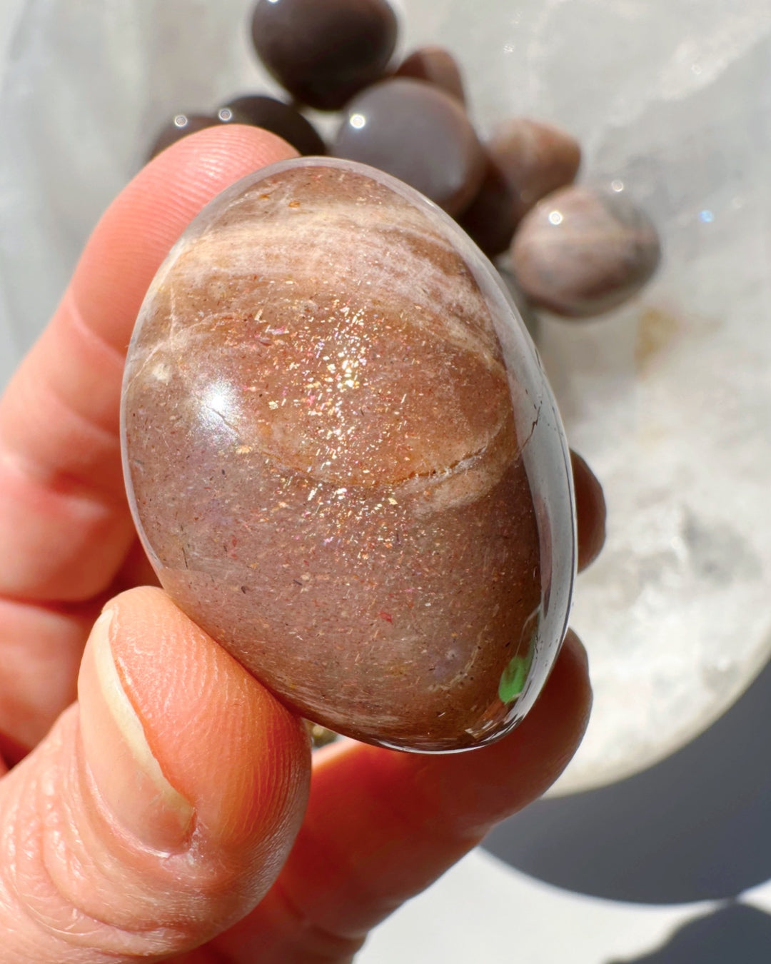 Sunstone & Peach Moonstone Palm Stone - C - Baltic Mermaid