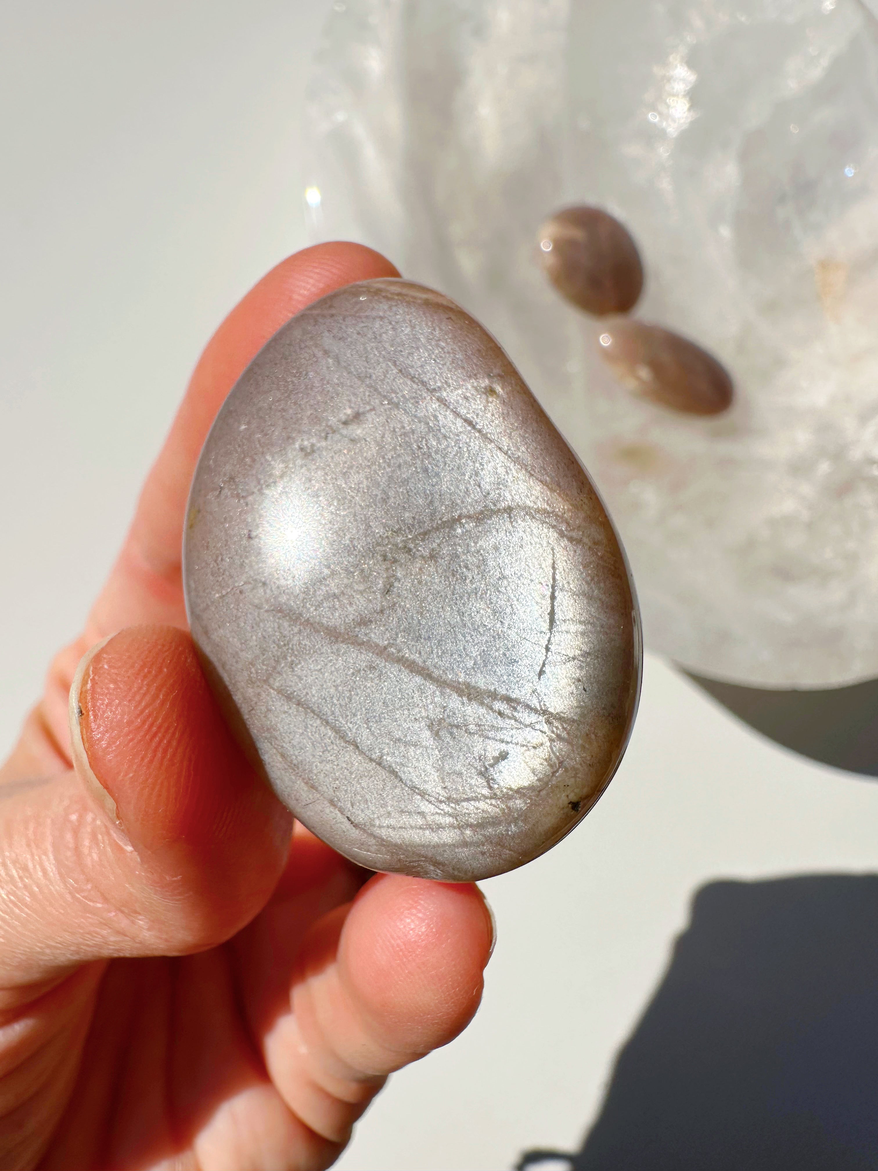 Sunstone & Peach Moonstone Palm Stone - O - Baltic Mermaid