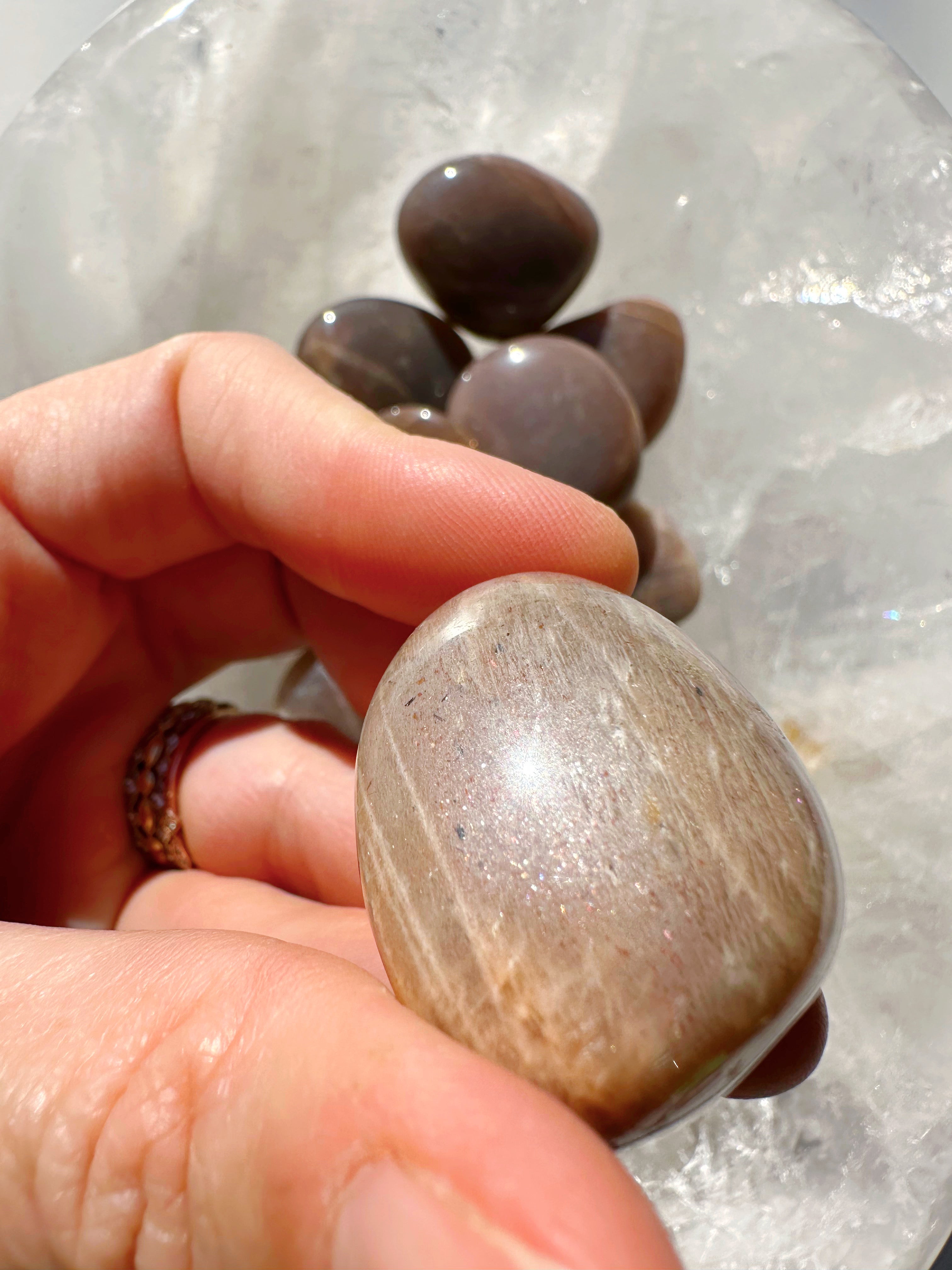 Sunstone & Peach Moonstone Palm Stone - F - Baltic Mermaid