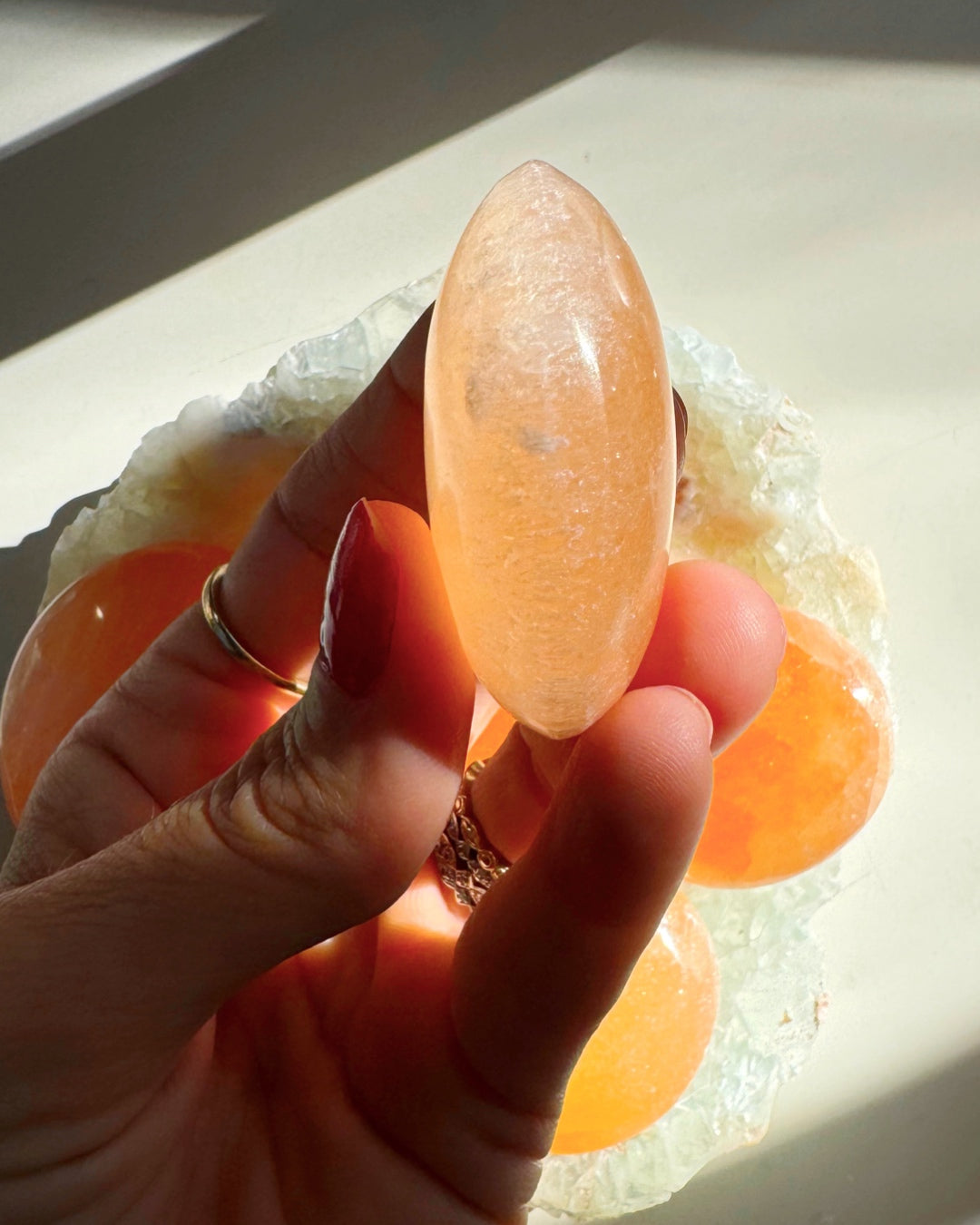 Peach Selenite Palm Stones