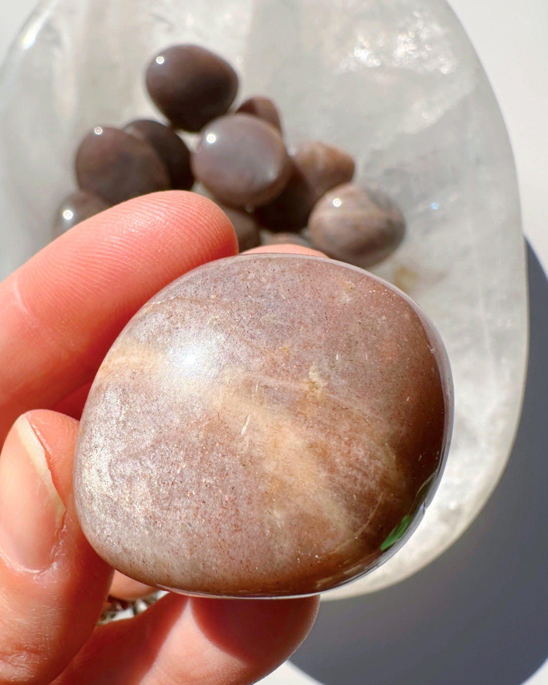 Sunstone & Peach Moonstone Palm Stone - C - Baltic Mermaid