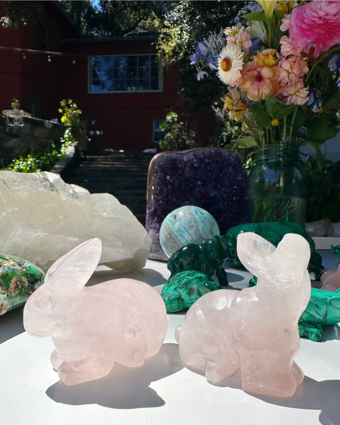 Rose Quartz Hand Carved Rabbits - Baltic Mermaid