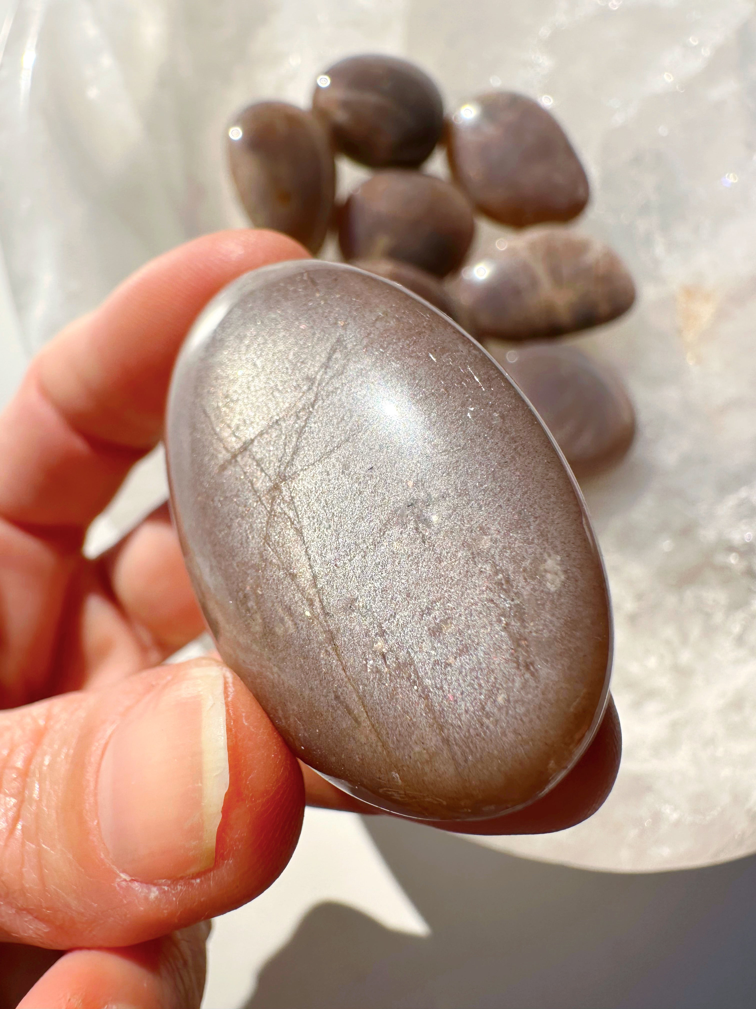 Sunstone & Peach Moonstone Palm Stone - I - Baltic Mermaid