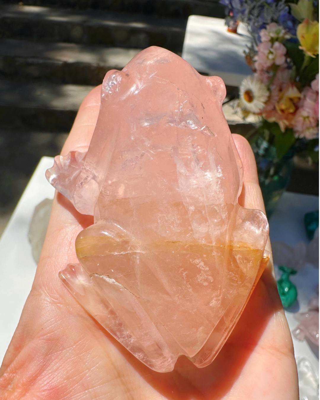 Hand Carved Rose Quartz Frog - Baltic Mermaid
