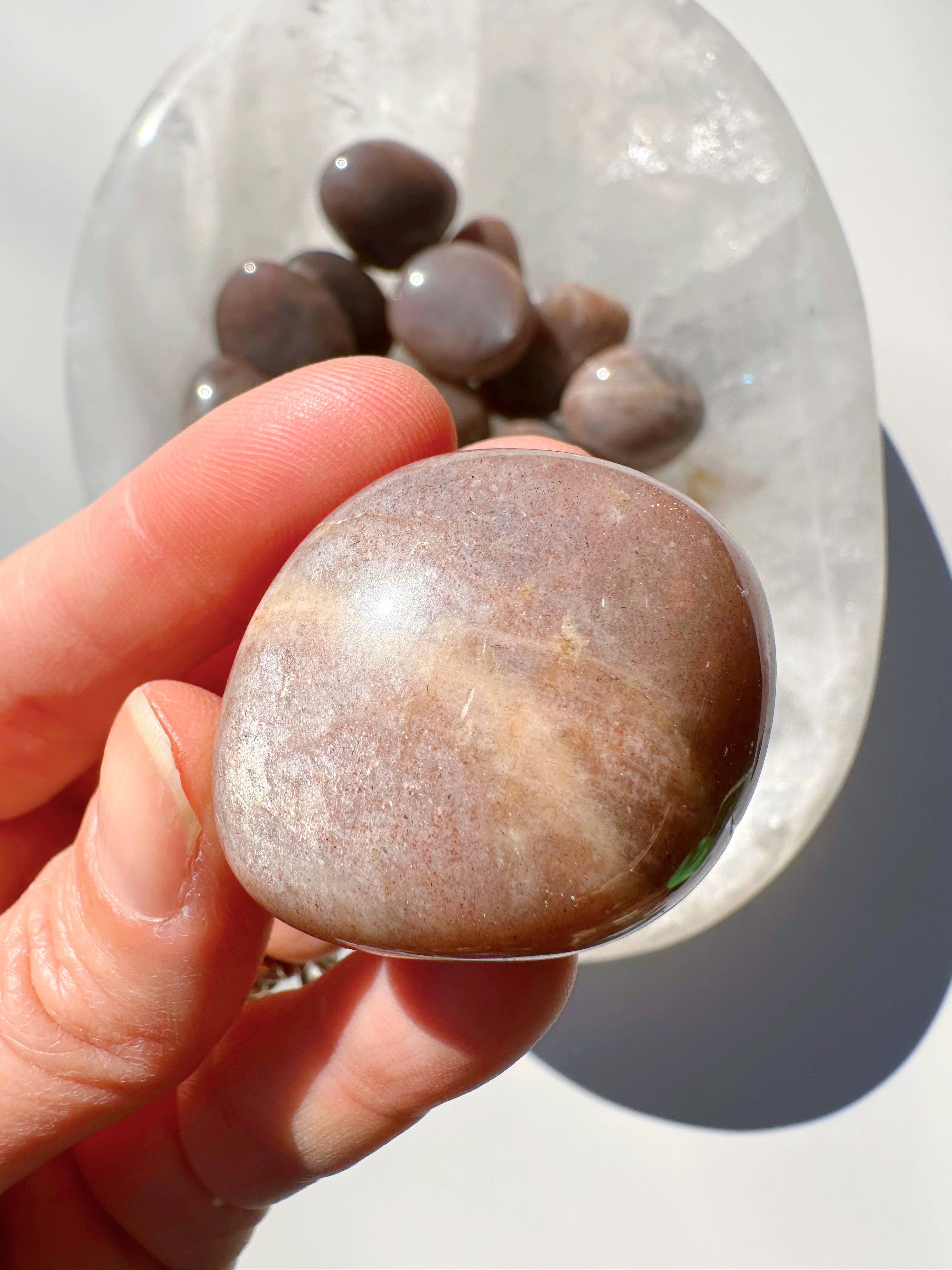 Sunstone & Peach Moonstone Palm Stone - C - Baltic Mermaid