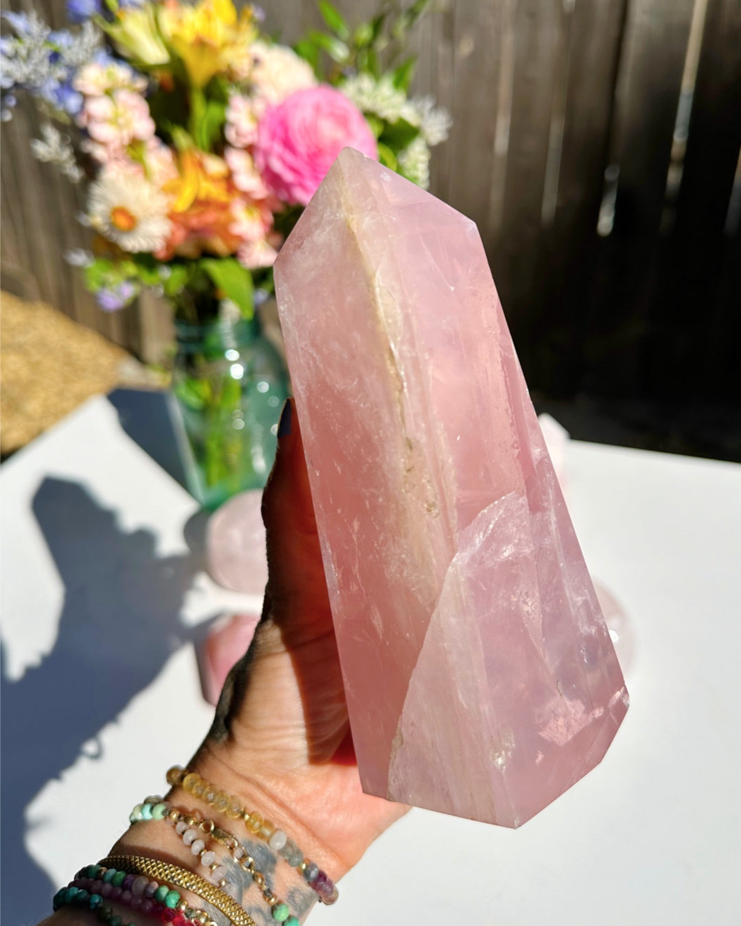 Rose Quartz Tower w/ Iron Inclusions