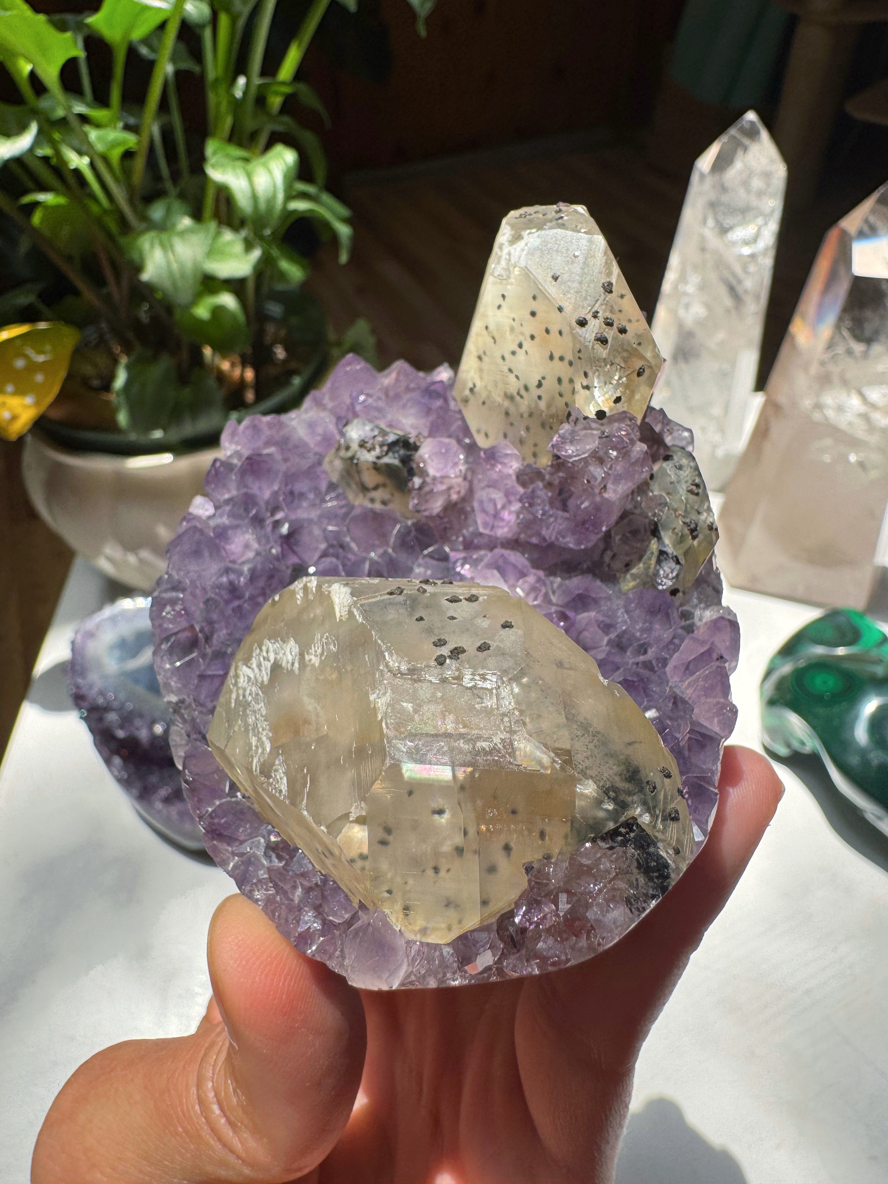 Amethyst Cluster w/ Calcite & Goethite from Uruguay Baltic Mermaid