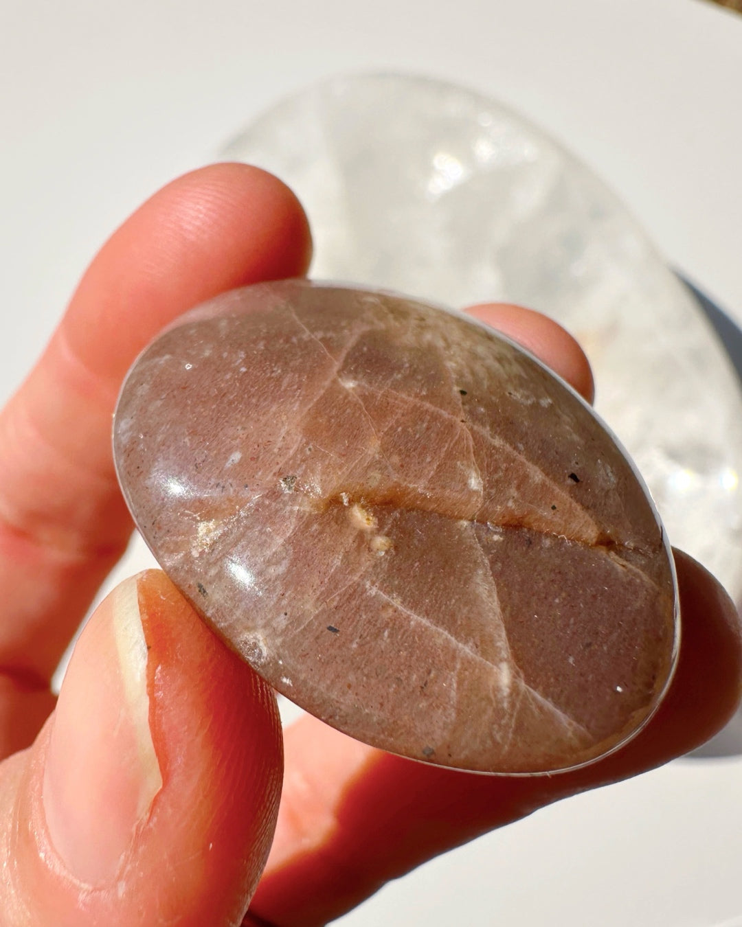 Sunstone &amp; Peach Moonstone Palm Stone - Q