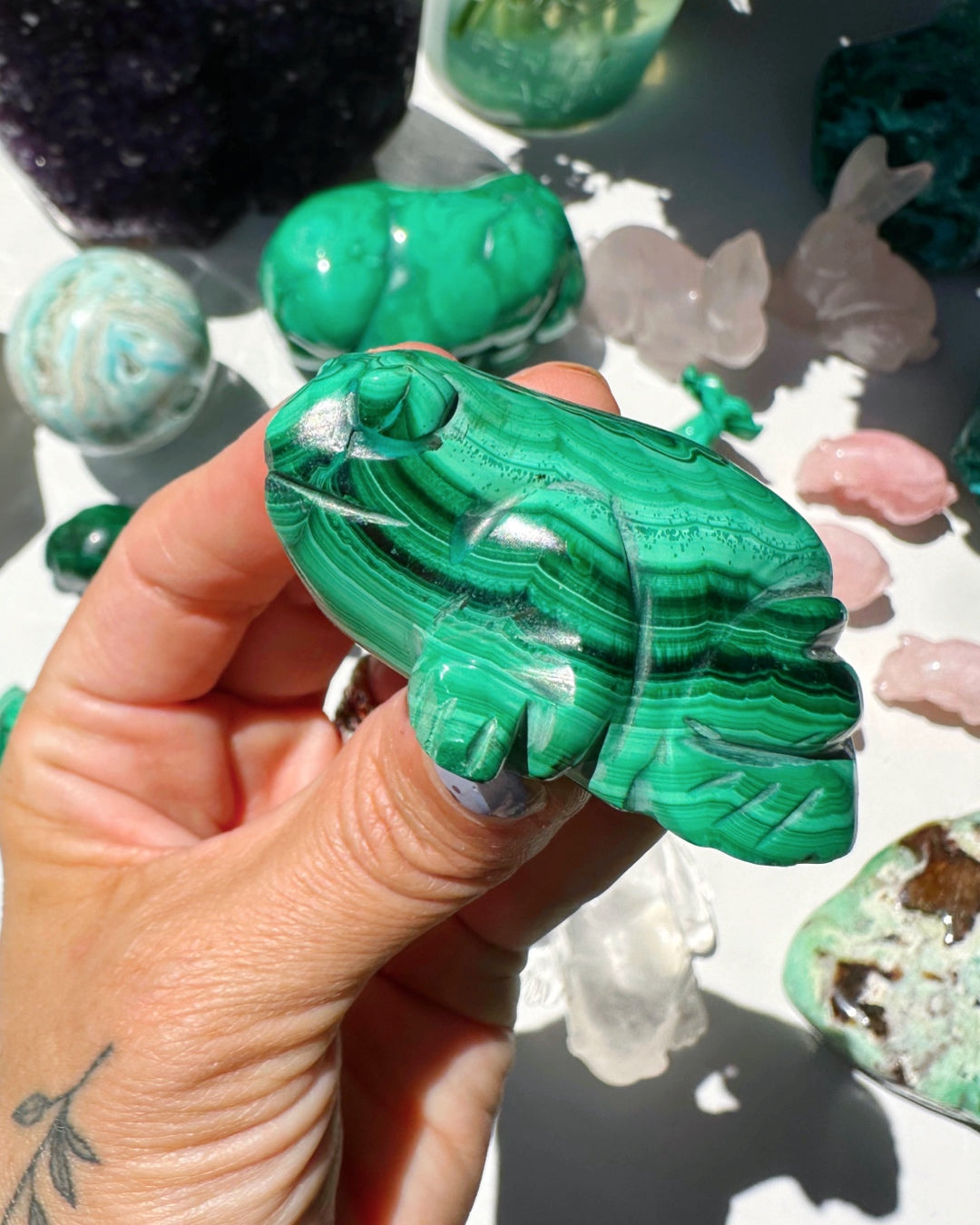 Hand Carved Malachite Frog