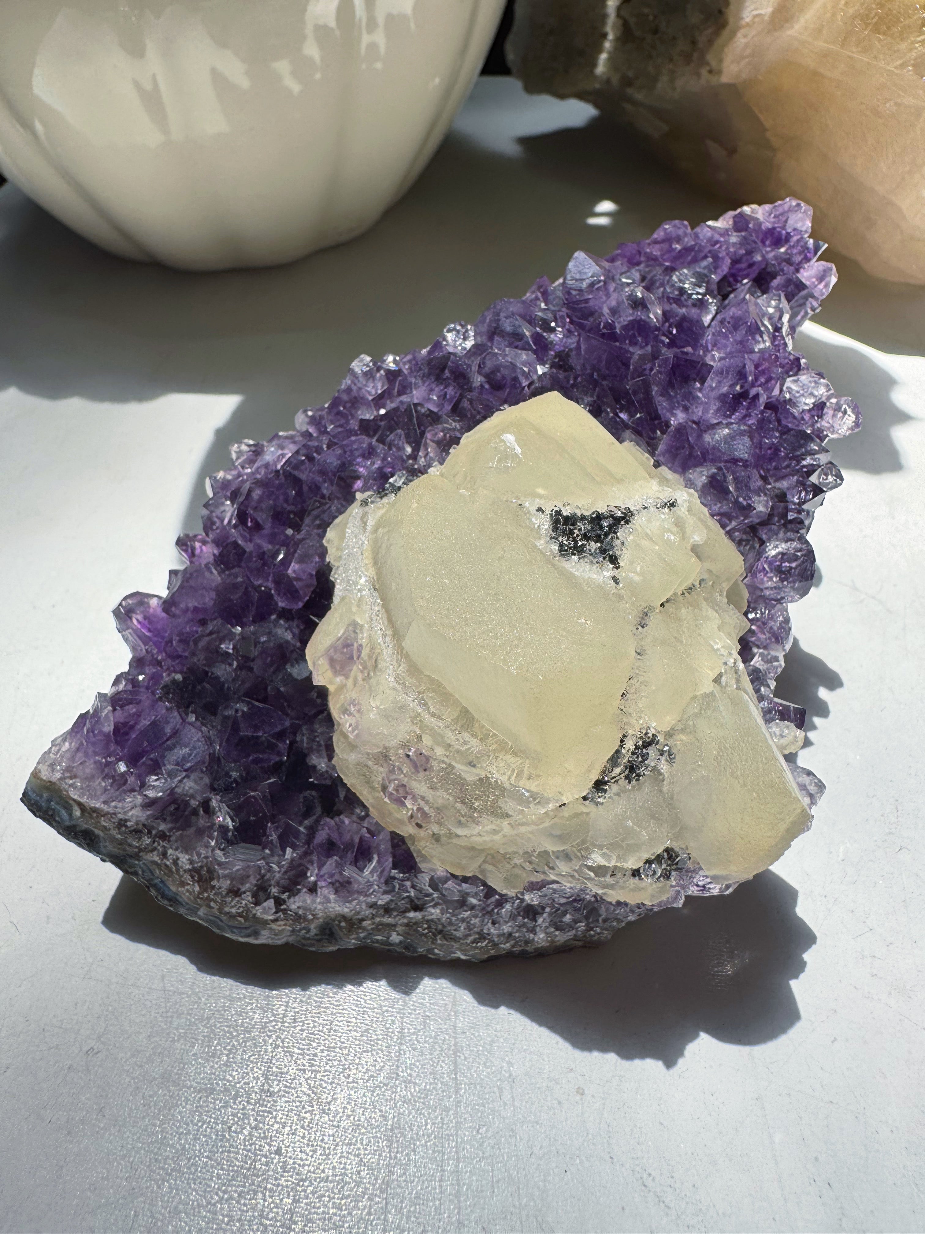 Amethyst Cluster w/ Druzy Calcite from Uruguay Baltic Mermaid