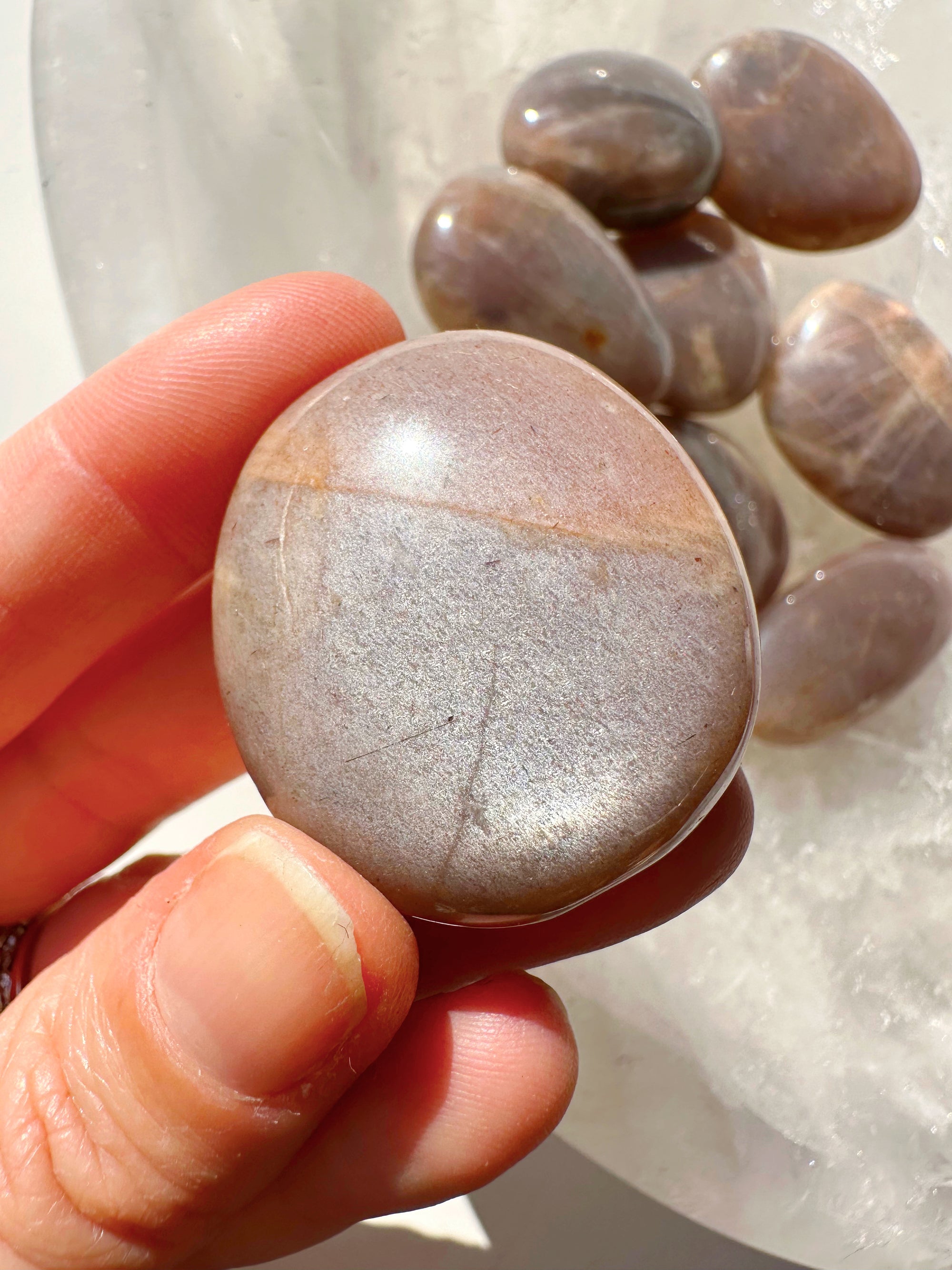 Sunstone &amp; Peach Moonstone Palm Stone - J