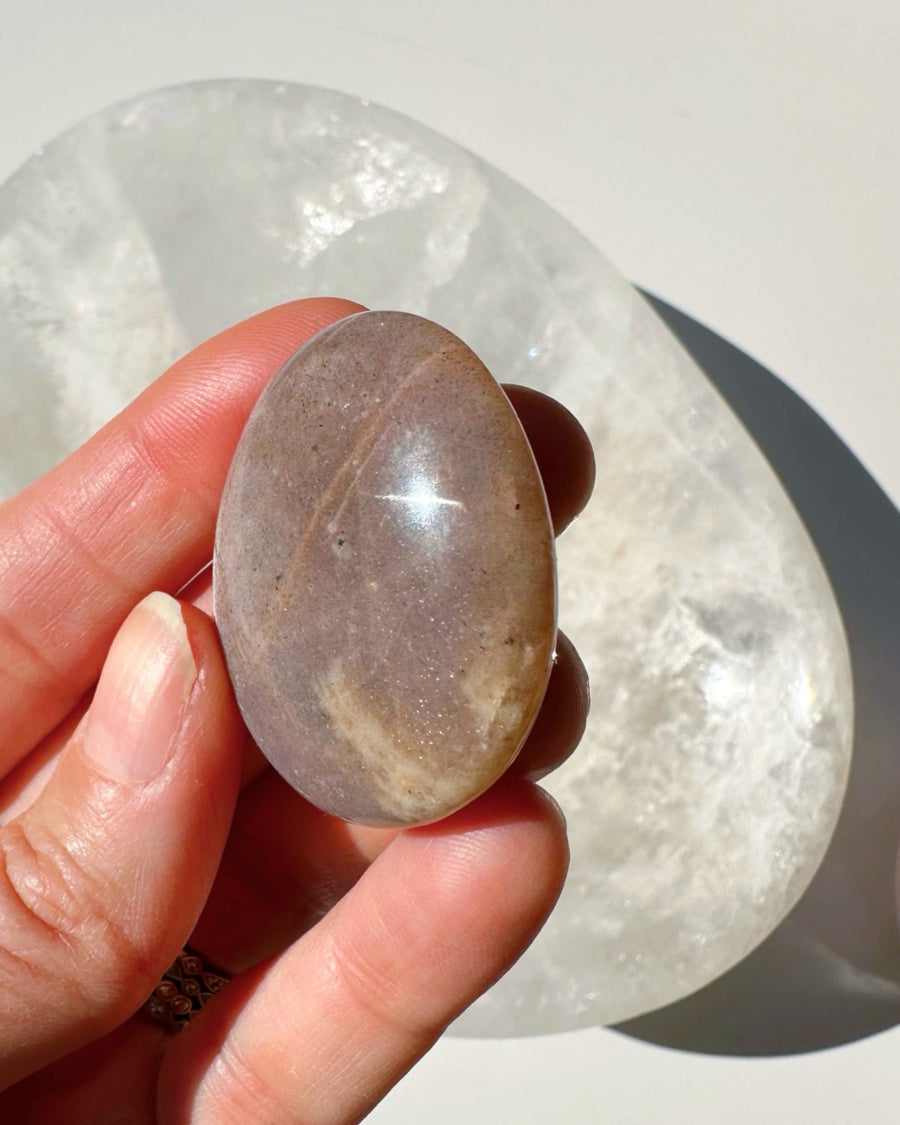 Sunstone & Peach Moonstone Palm Stone - Q
