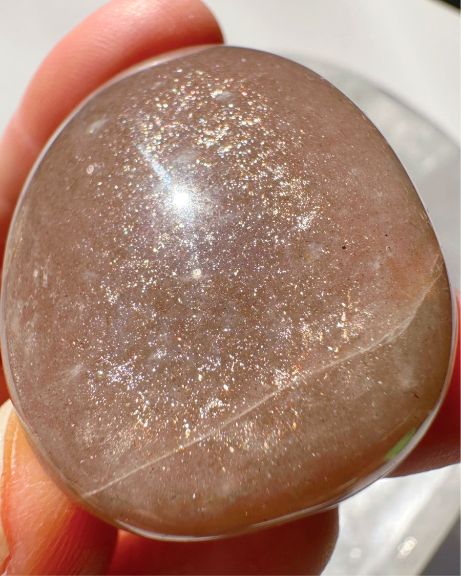 Sunstone & Peach Moonstone Palm Stone - A