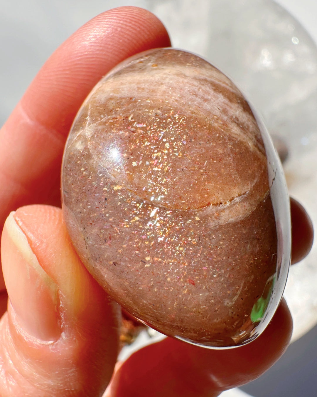 Sunstone &amp; Peach Moonstone Palm Stone - C