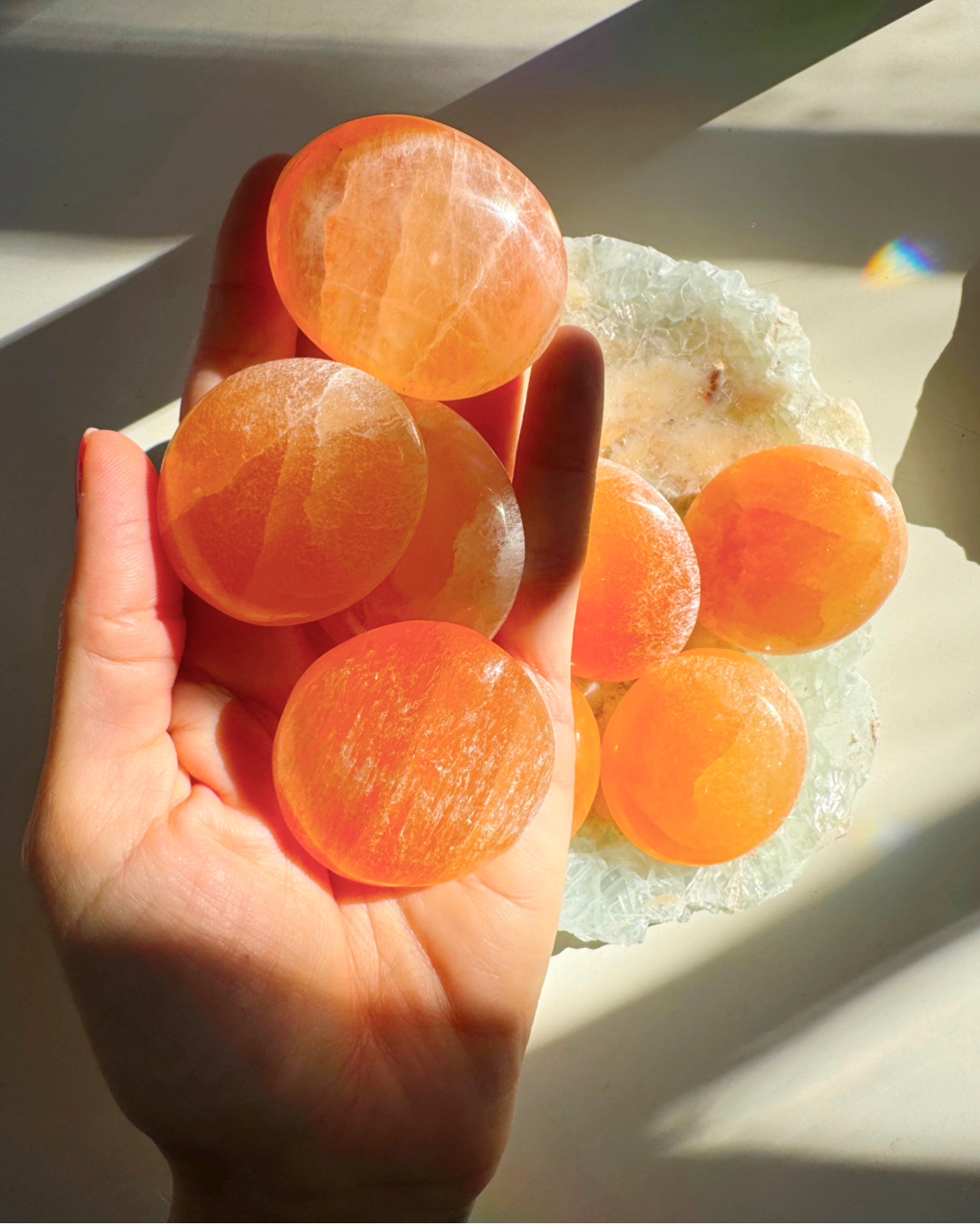 Peach Selenite Palm Stones