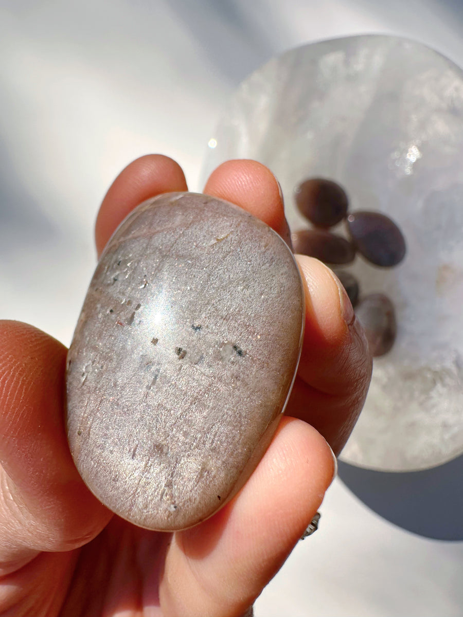 Sunstone & Peach Moonstone Palm Stone - L