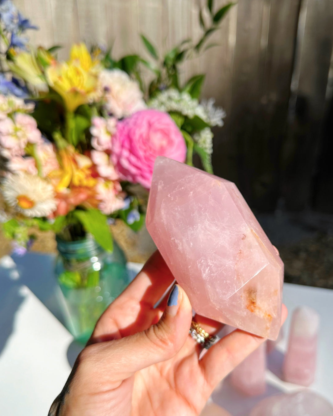 Double Terminated Rose Quartz Point w/ Iron Inclusions