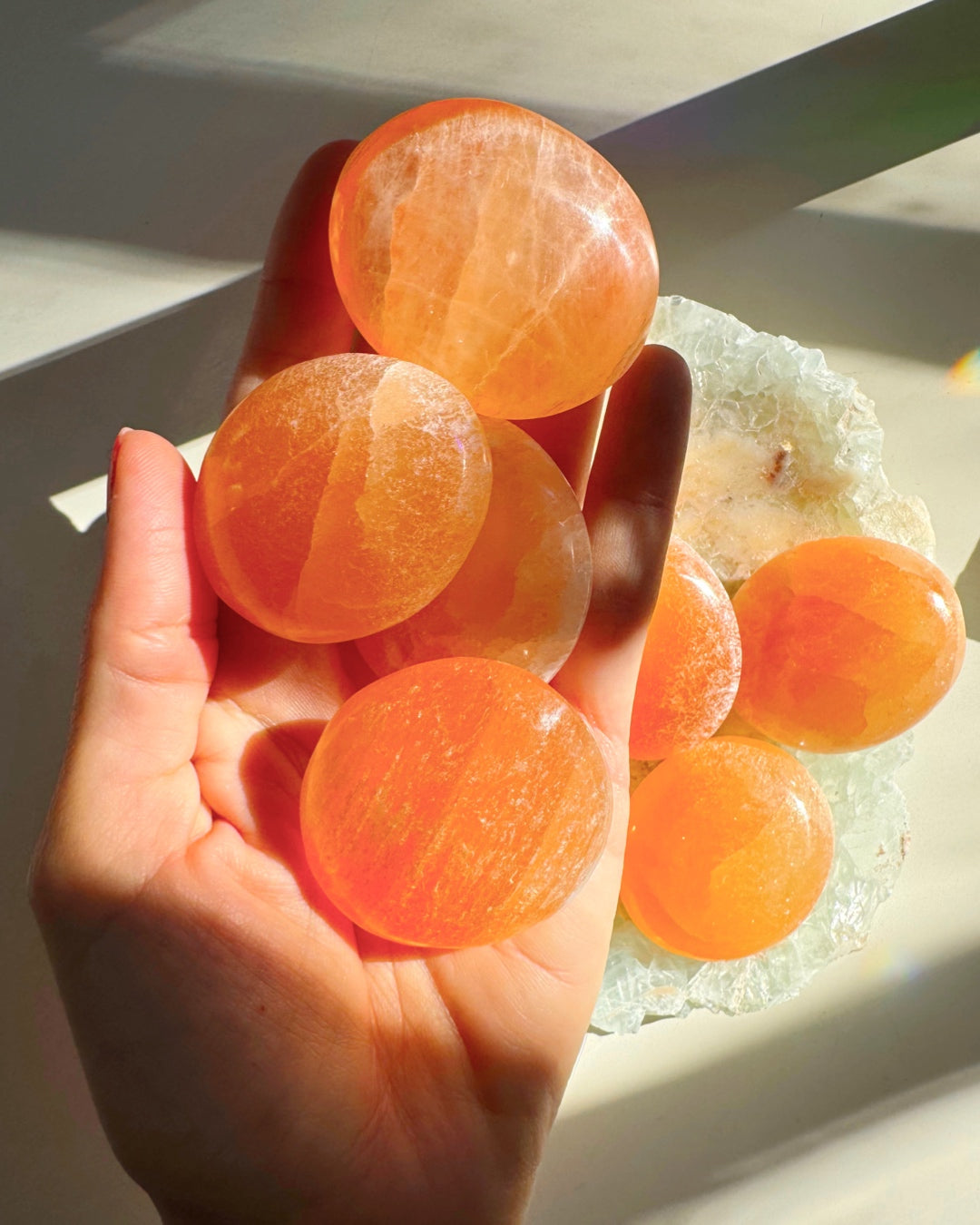 Peach Selenite Palm Stones