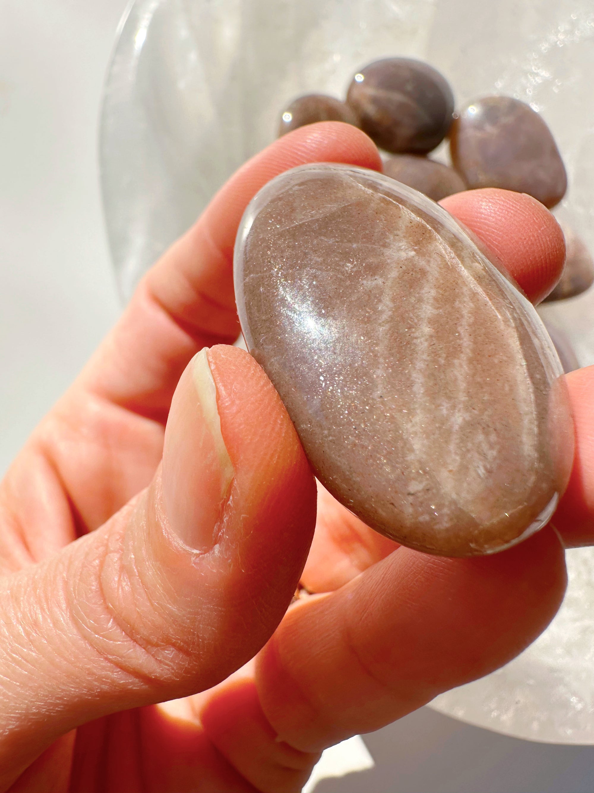 Sunstone &amp; Peach Moonstone Palm Stone - I