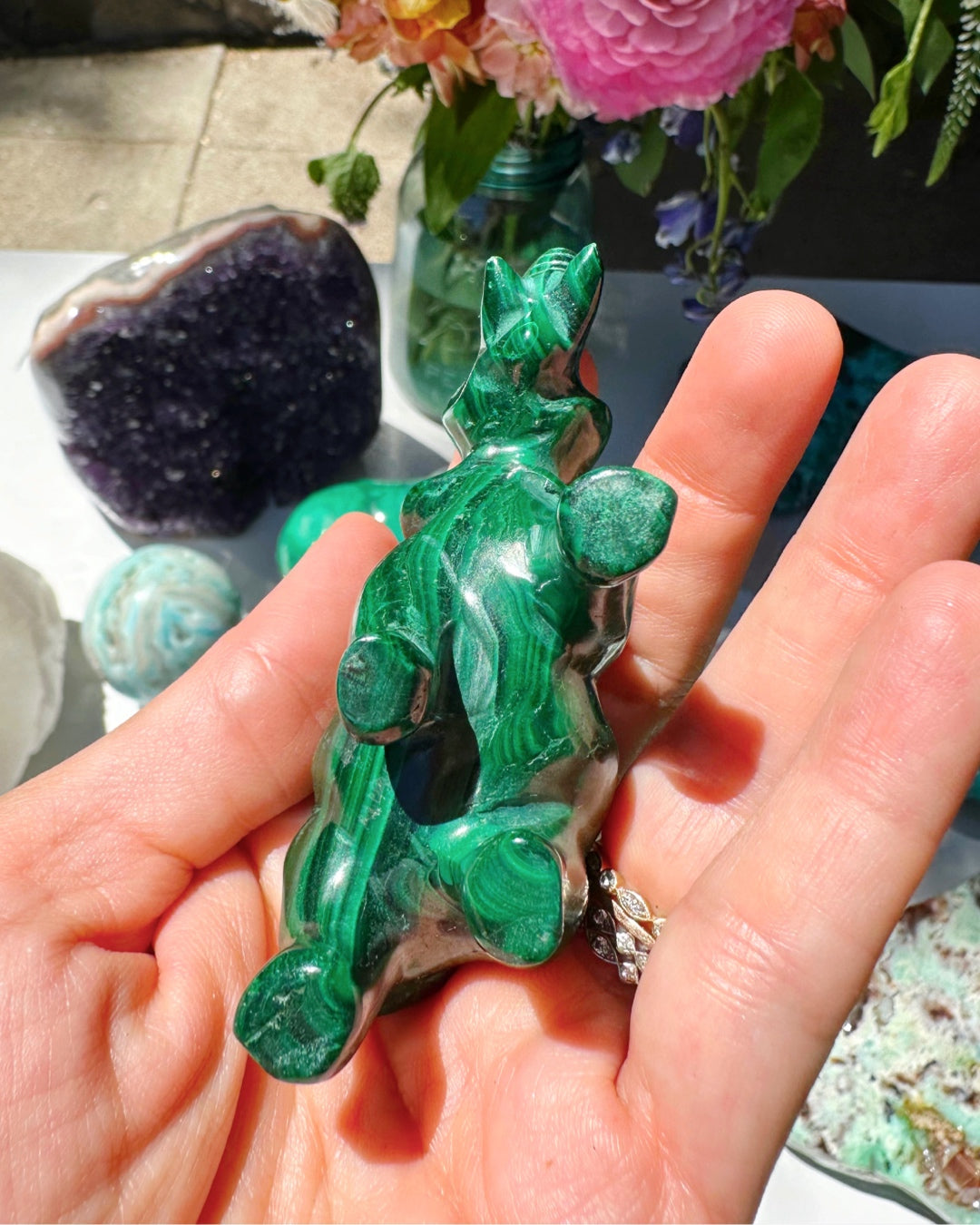 Hand Carved Malachite Elephant