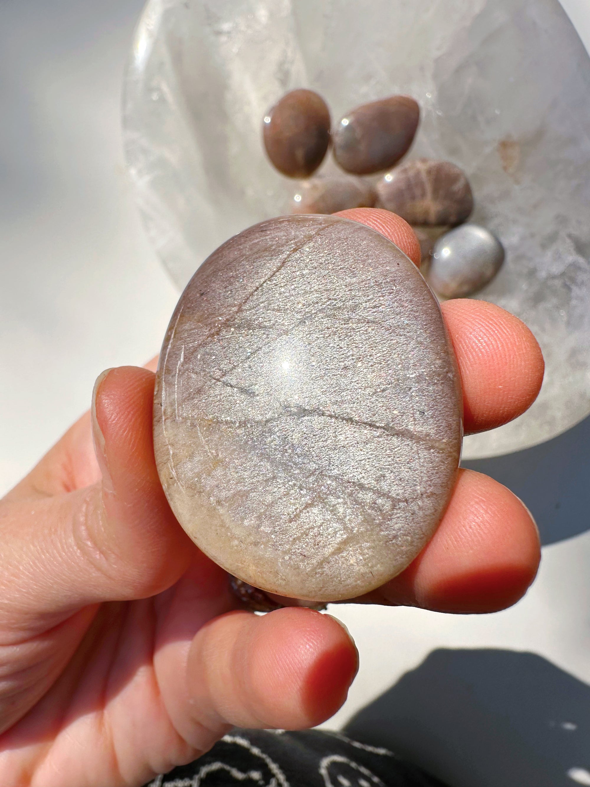 Sunstone &amp; Peach Moonstone Palm Stone - K